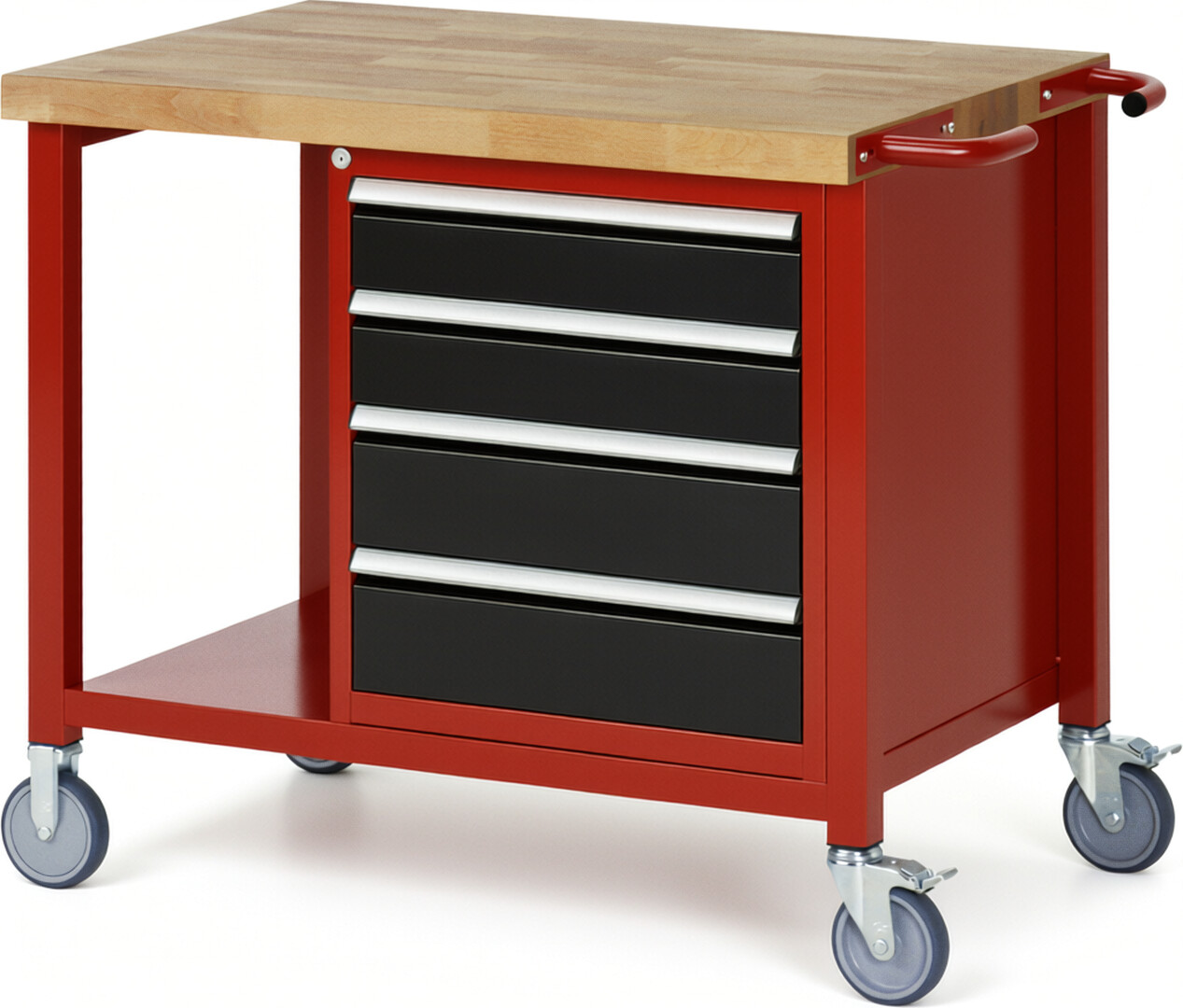 RAU Werkbank rot - schwarz - Breite 100 cm - Tiefe 70 cm - Höhe 108 cm - Buche-Massiv Arbeitsplatte 40 mm