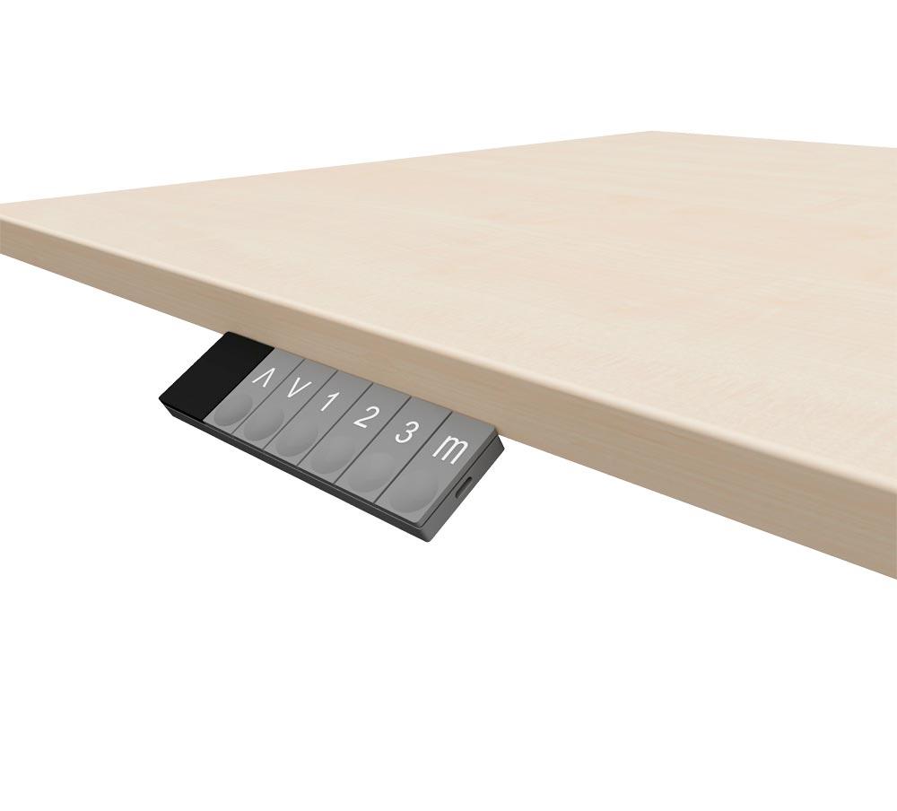 Schreibtisch, elektr. höhenverstellbar, BxTxH 1600x800x630-1280 mm, Melamin-Platte 25 mm, buche/silber