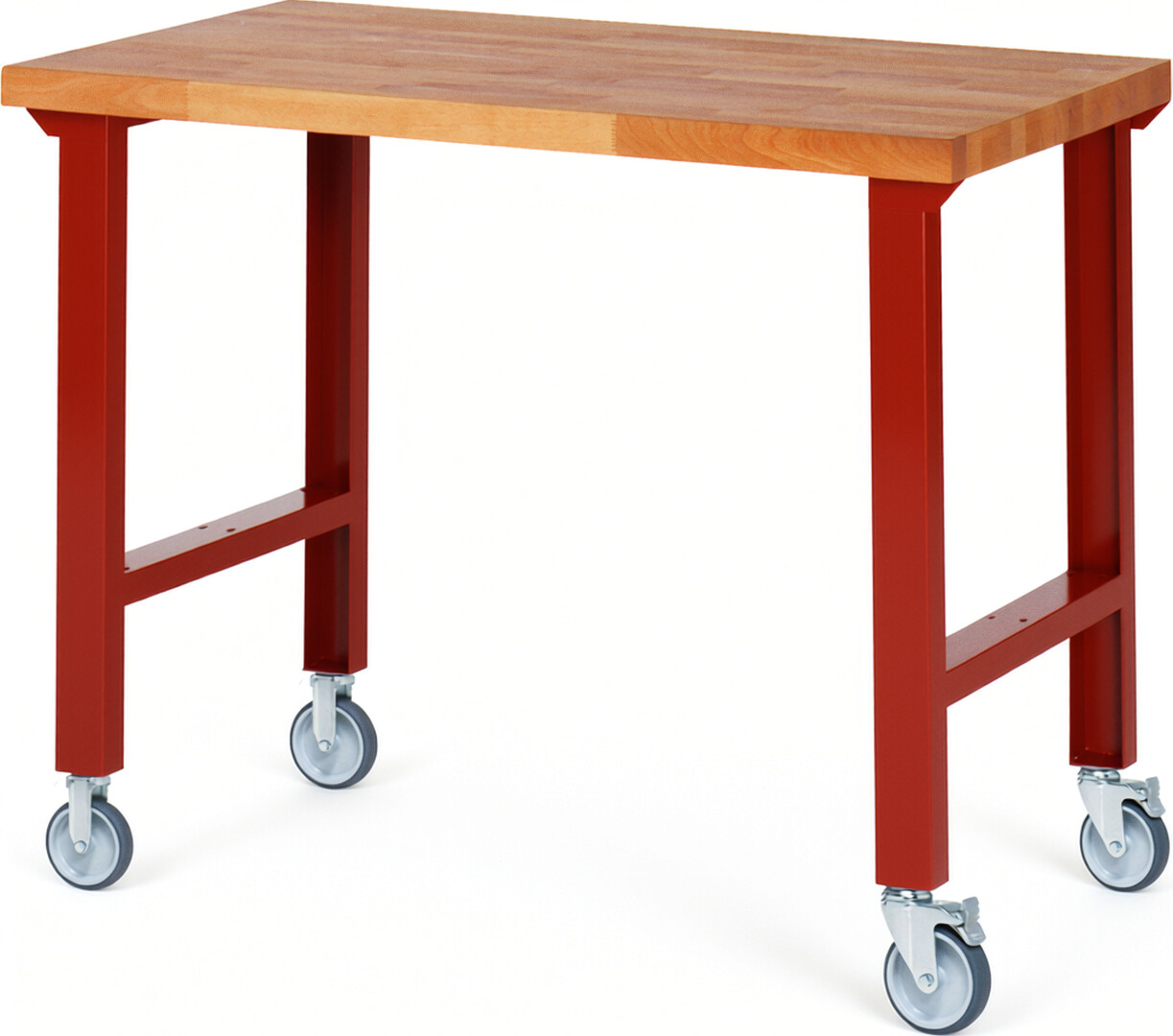Fahrbare Werkbank Modell 7000 rot, BxTxH 1250x700x1000 mm,  Buche-Massiv Arbeitsplatte 40 mm