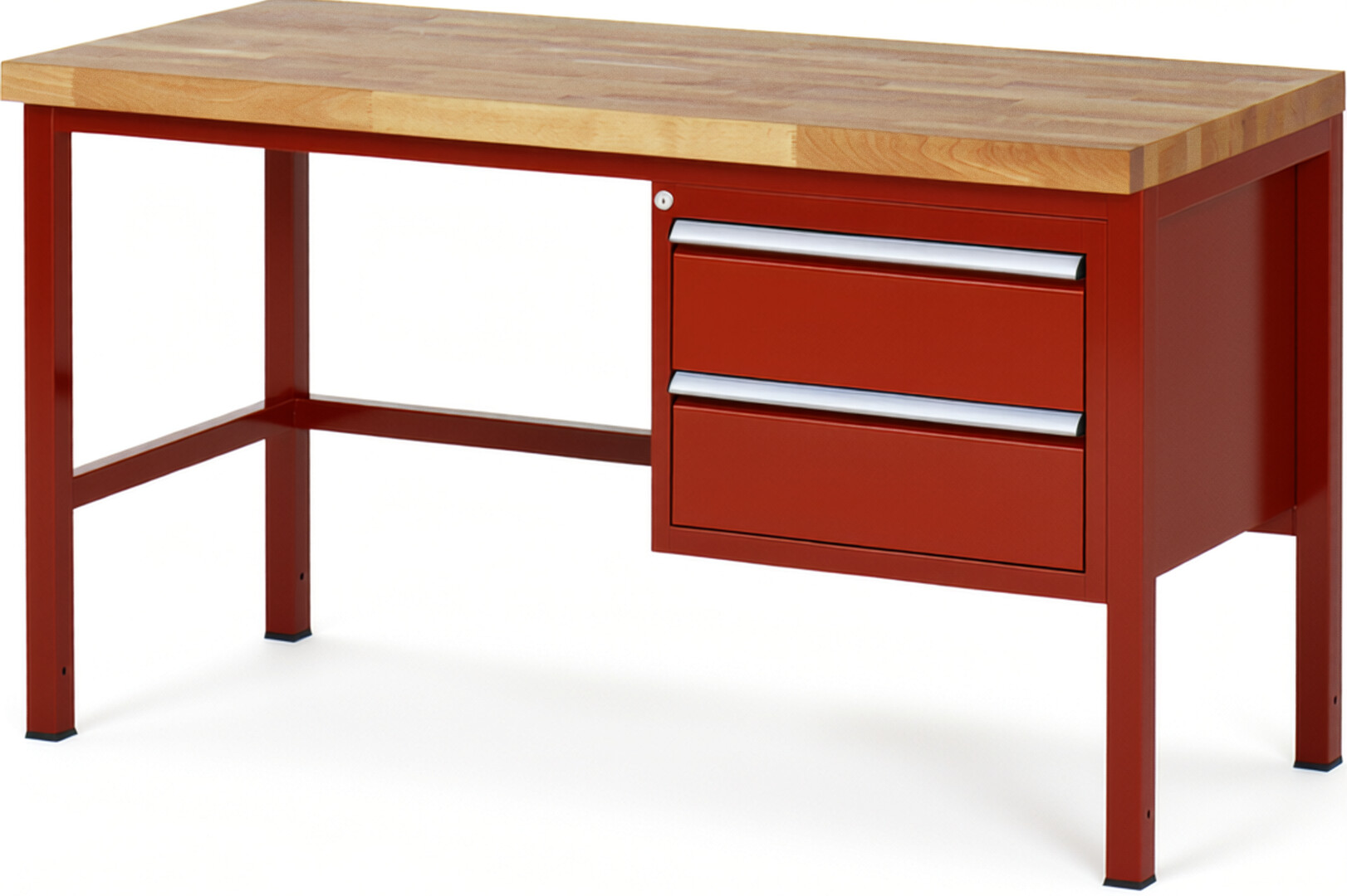 Werkbank Modell 8125 rot, BxTxH 1500x700x840 mm,  Buche-Massiv Arbeitsplatte 40 mm,  2 Schubladen mit  Vollauszug 100 % und  SoftClosing