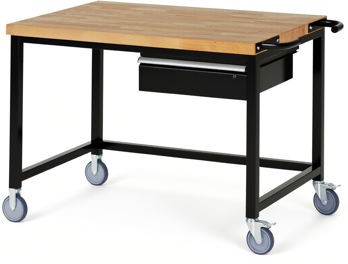 RAU Werkbank schwarz - Breite 125 cm - Tiefe 90 cm - Höhe 108 cm - Buche-Massiv Arbeitsplatte 40 mm