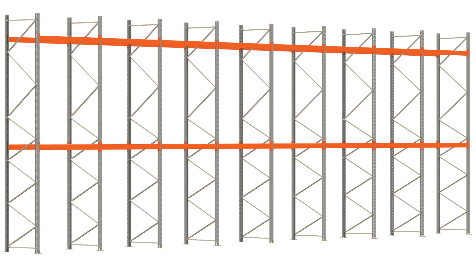Palettenregal ARTUS - Breite 1596,5 cm - Höhe 550 cm - Tiefe 110 cm - Fachlast 3000 kg - 48 Palettenstellplätze
