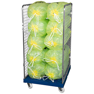 Rollbox mit Drahtgitterwänden, 3-seitig, Nutzhöhe 1350 mm, BxTxH 810x720x1500 mm, Bodenplatte aus HDPE, RAL 5010 enzianblau