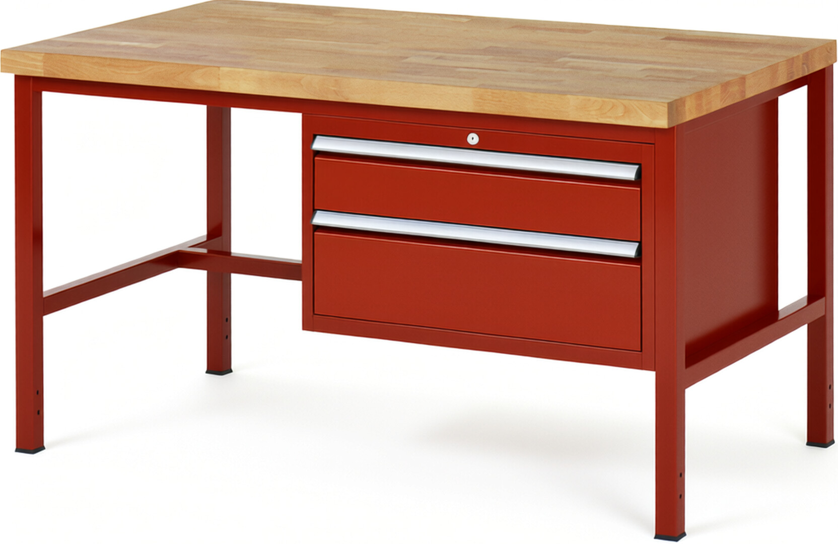 RAU Werkbank rot - Breite 150 cm - Tiefe 90 cm - Höhe 84 cm - Buche-Massiv Arbeitsplatte 40 mm