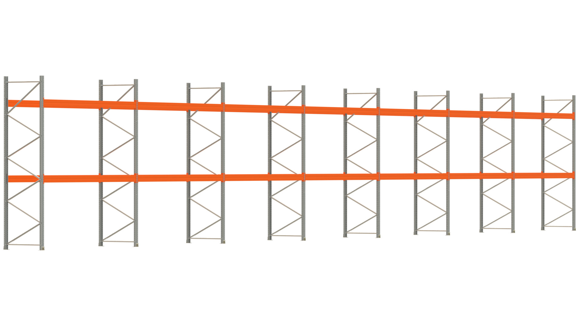 Palettenregal ARTUS - Breite 2588 cm - Höhe 400 cm - Tiefe 110 cm - Fachlast 3700 kg - 84 Palettenstellplätze