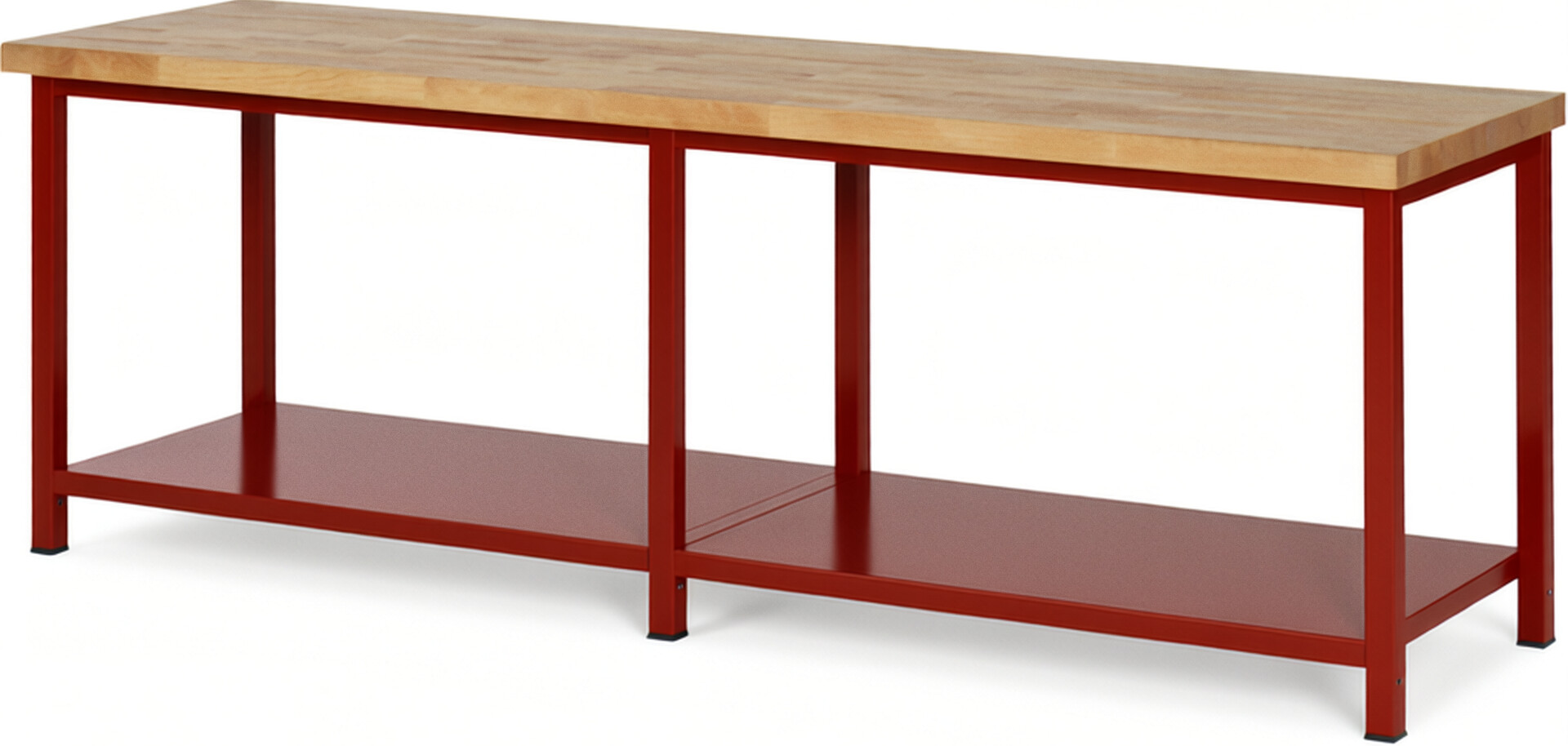 Werkbank Modell 8000 rot, BxTxH 2500x700x840 mm,  Buche-Massiv Arbeitsplatte 40 mm