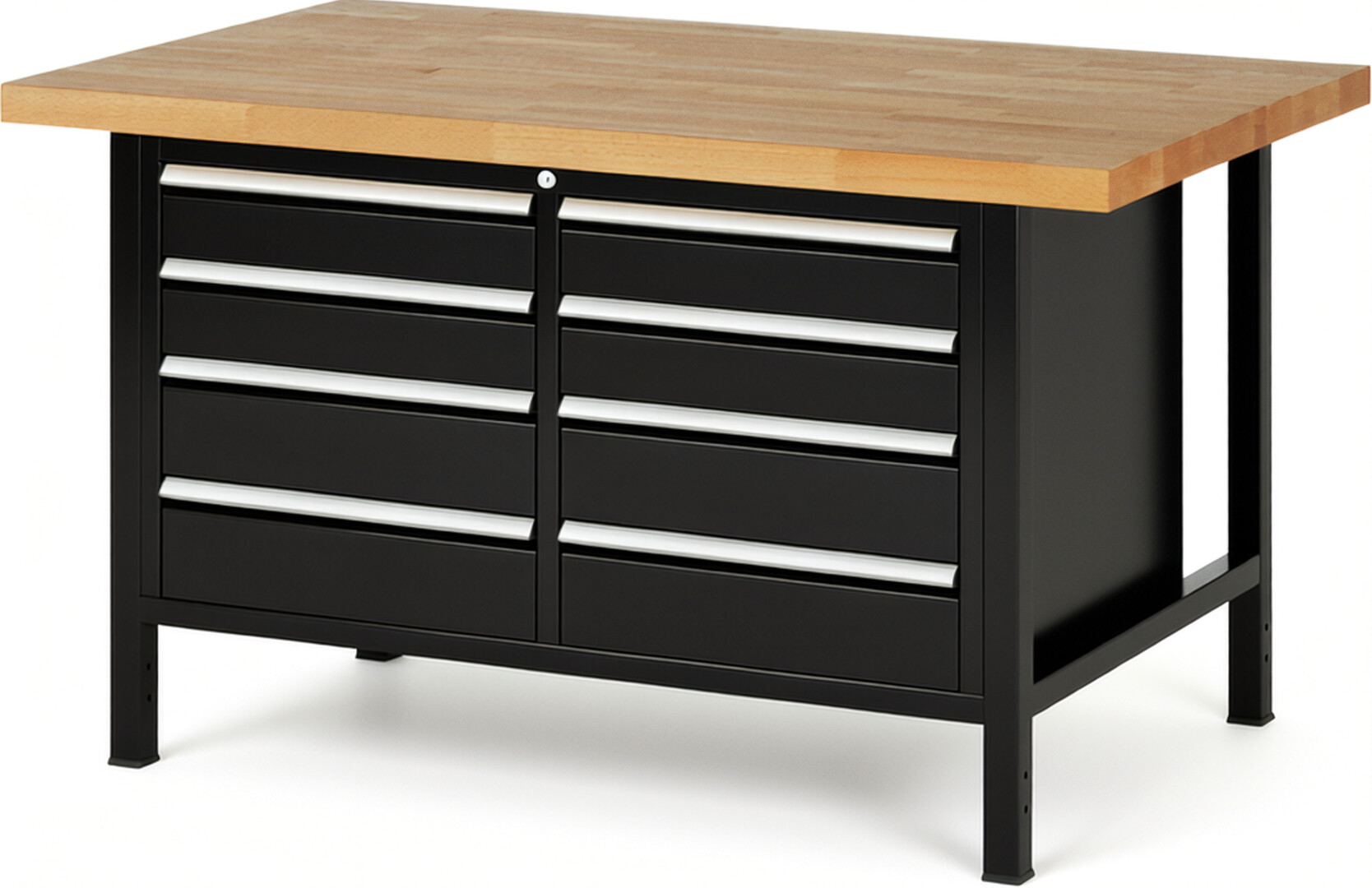 RAU Werkbank schwarz - Breite 150 cm - Tiefe 90 cm - Höhe 84 cm - Buche-Massiv Arbeitsplatte 40 mm