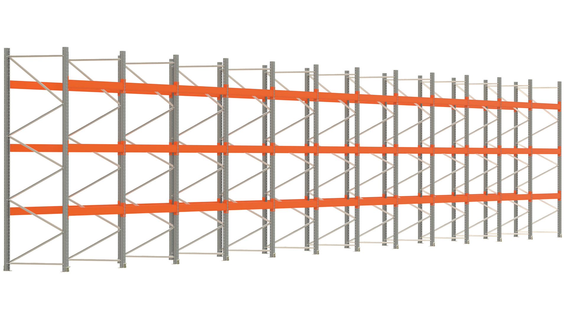 Palettenregal ARTUS - Breite 2390,5 cm - Höhe 350 cm - Tiefe 110 cm - Fachlast 2000 kg - 96 Palettenstellplätze