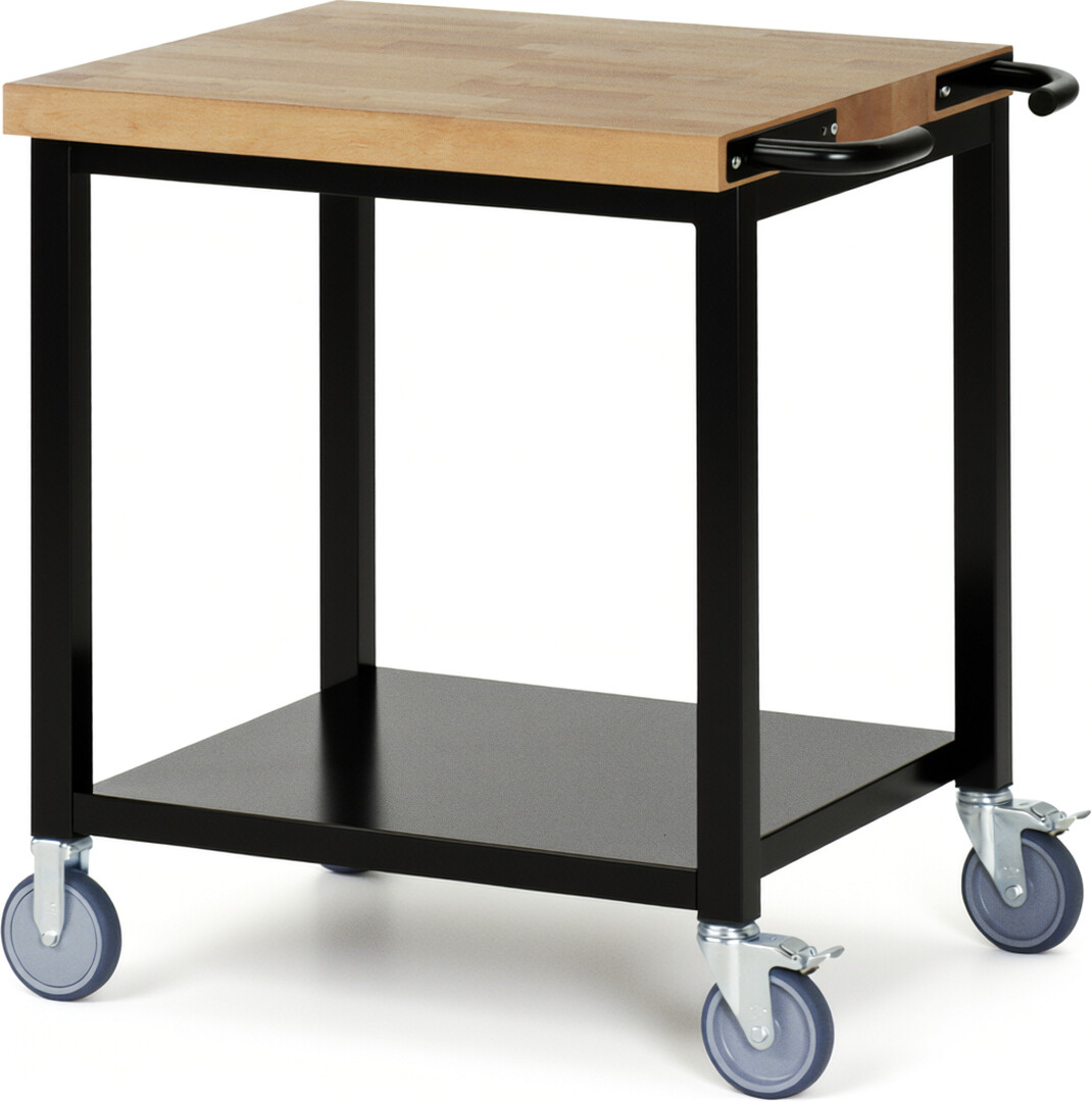 Fahrbare Werkbank - Modell 8000 BASIC schwarz, BxTxH 750x700x880 mm,  Buche-Massiv Arbeitsplatte 40 mm