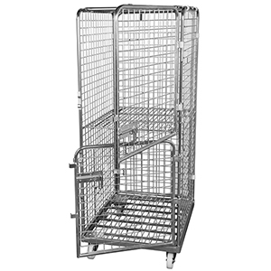 Rollbox mit Drahtgitterwänden, 5-seitig (2 Türen), 1 Boden, Nutzhöhe 1585 mm, BxTxH 810x720x1800 mm, Bodenplatte aus Stahl, verzinkt