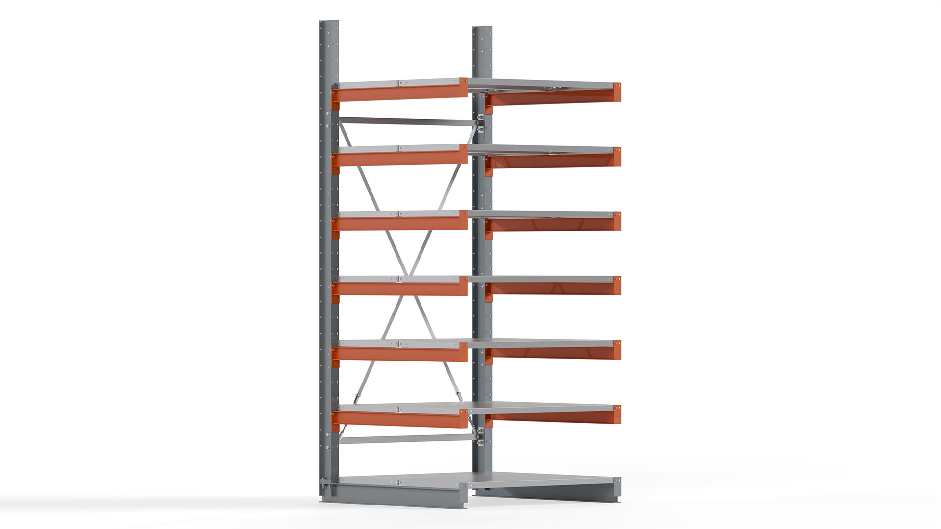 Kragarmregal KARL basic - lackiert - Breite: 128 cm - Höhe: 300 cm - Tiefe: 120 cm - Traglast je Kragarm: 370 kg - einseitig