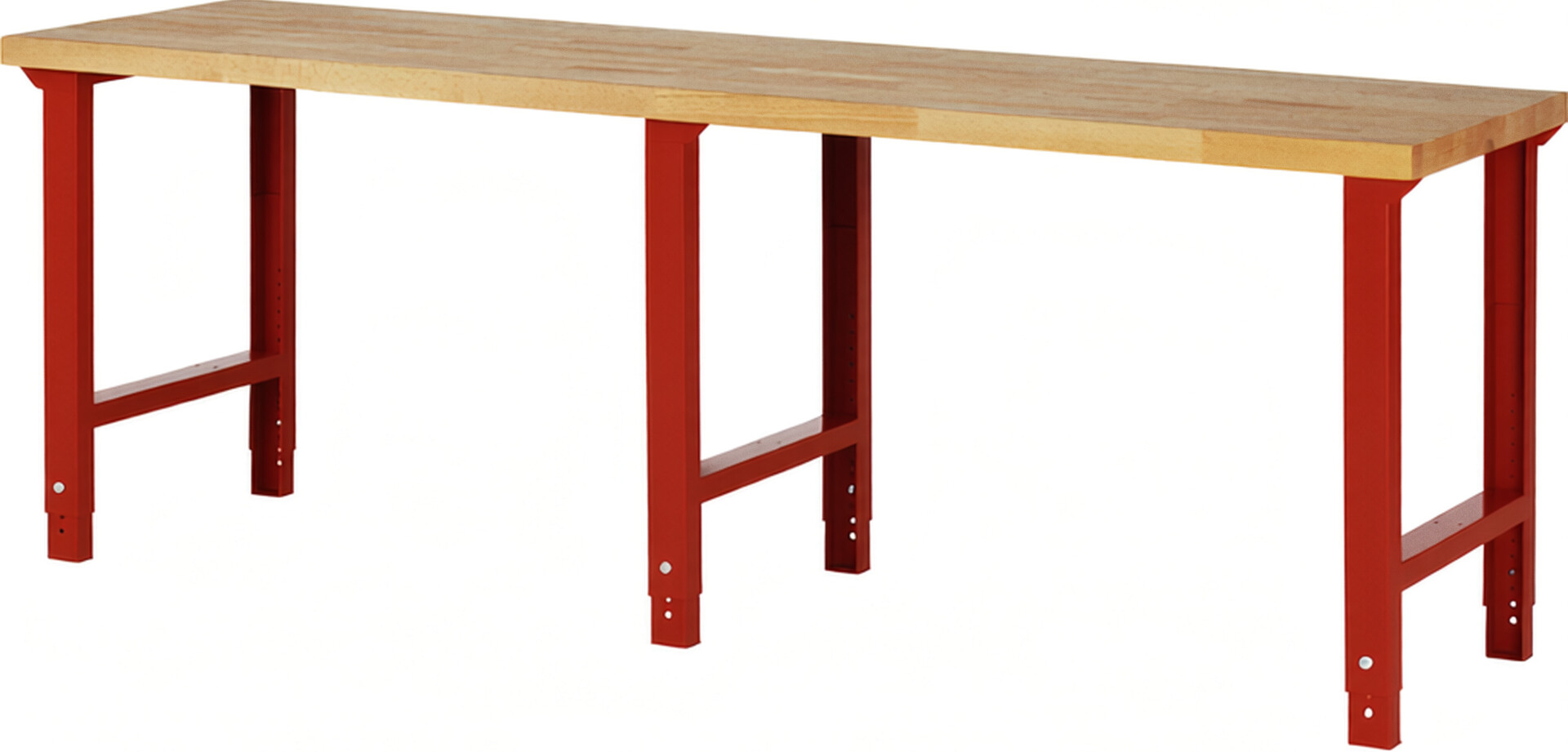 Werkbank Modell 7000 rot, BxTxH 2500x700x790-1140 mm,  Buche-Massiv Arbeitsplatte 40 mm