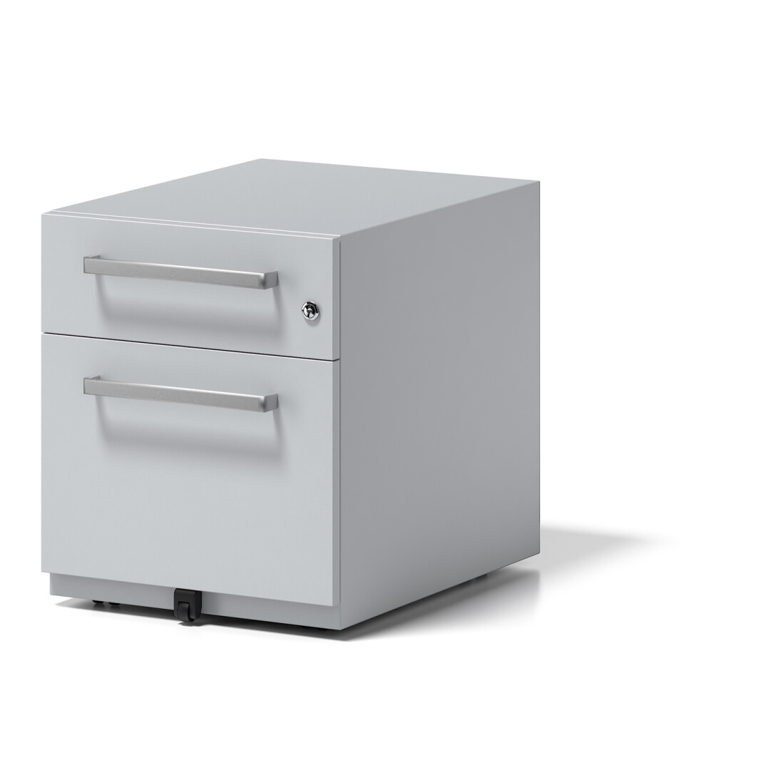 Rollcontainer, BxTxH 420x565x495 mm, 1x Schublade, 1x HR, Designgriff, lichtgrau