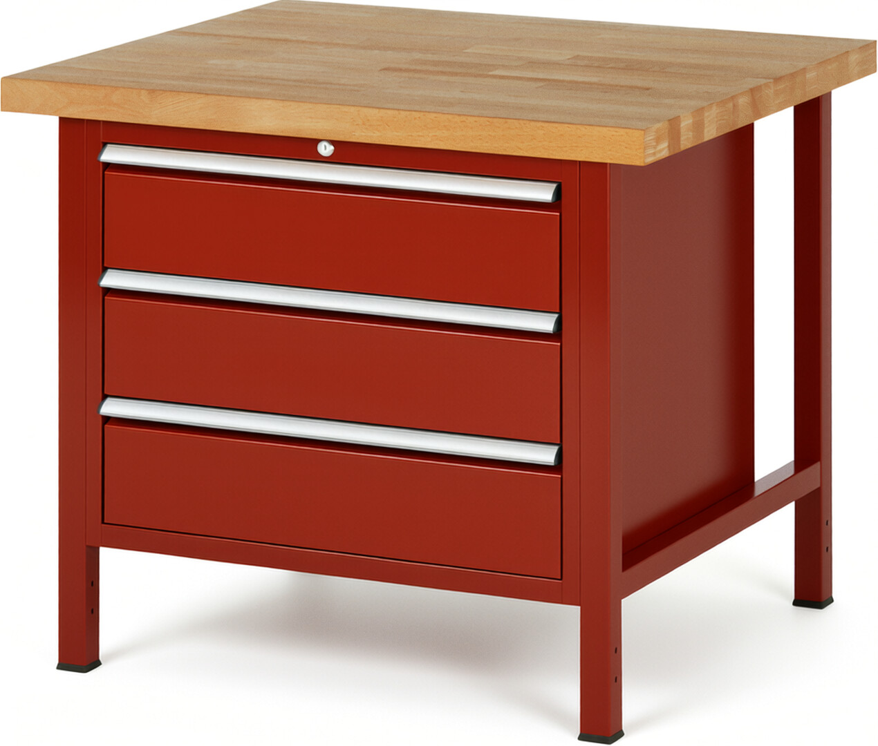 Werkbank Modell 8257 rot, BxTxH 1000x900x840-1040 mm,  Buche-Massiv Arbeitsplatte 40 mm,  3 Schubladen mit  Vollauszug 100 % und  SoftClosing