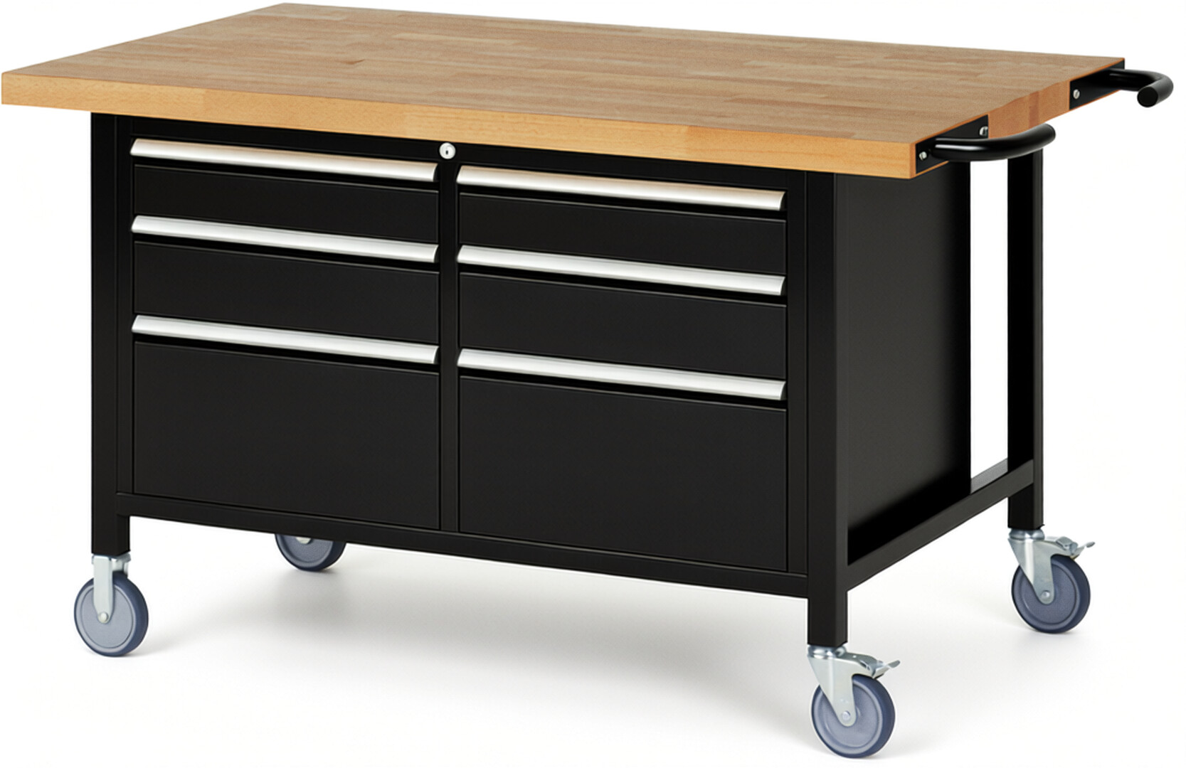 RAU Werkbank schwarz - Breite 150 cm - Tiefe 90 cm - Höhe 108 cm - Buche-Massiv Arbeitsplatte 40 mm