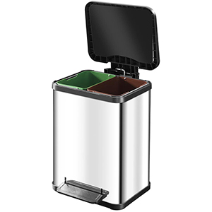 Tretmülleimer, Volumen 2x9 l, BxTxH 320x330x430 mm, Gehäuse Edelstahl, Kunststoff-Deckel schwarz mit Soft-Close