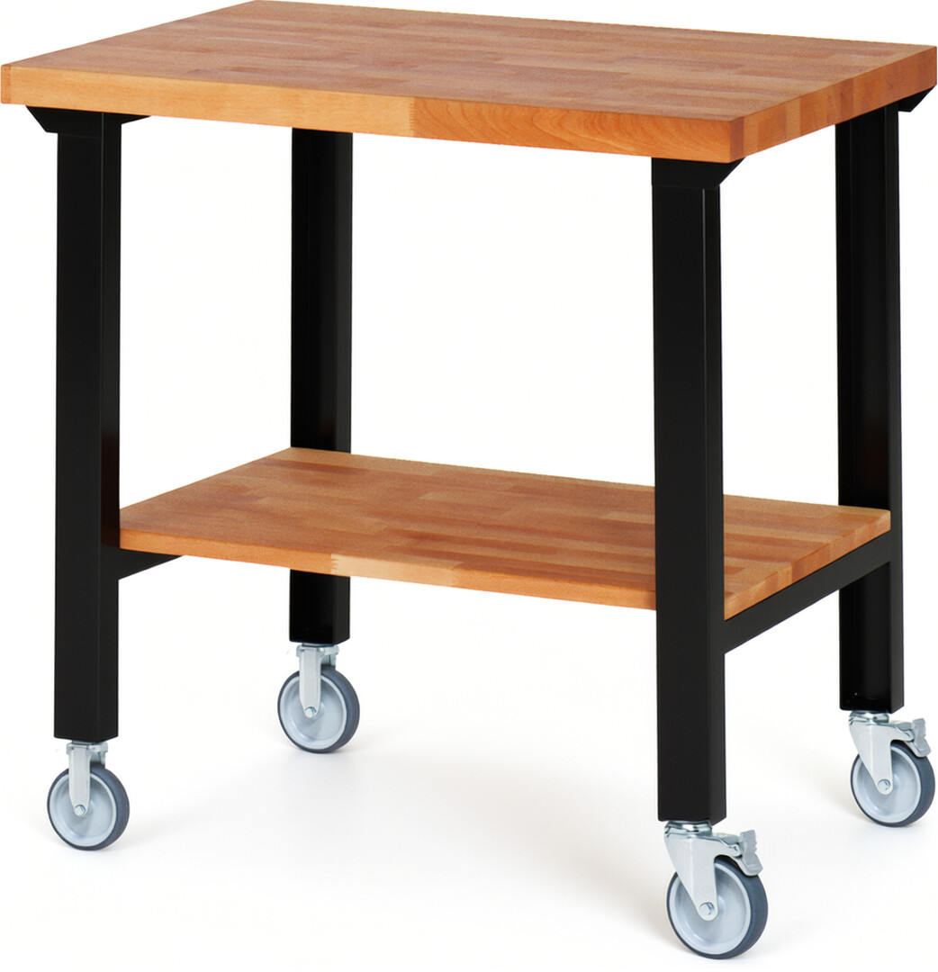 RAU Werkbank schwarz - Breite 100 cm - Tiefe 70 cm - Höhe 100 cm - Buche-Massiv Arbeitsplatte 40 mm