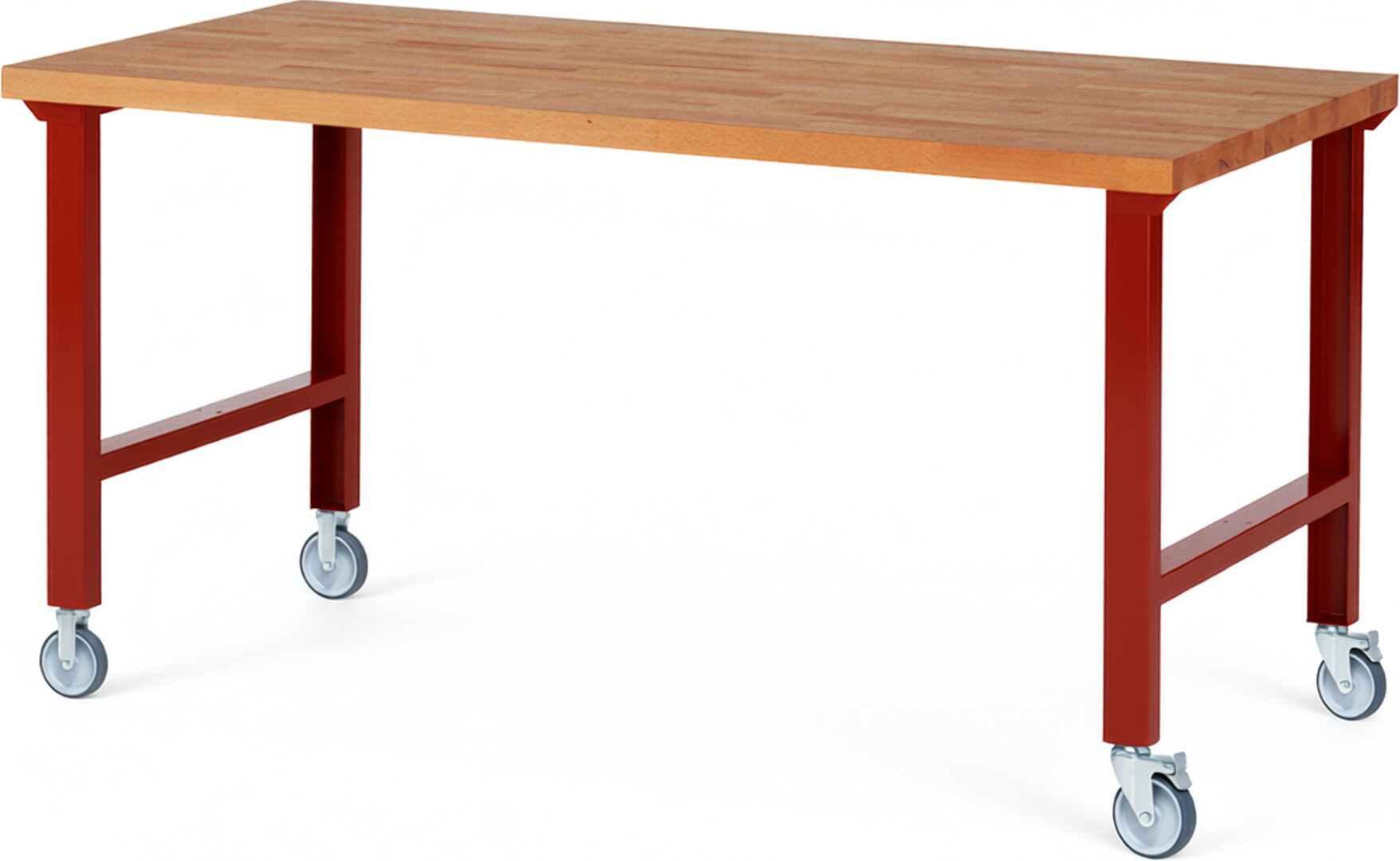 Fahrbare Werkbank Modell 7000 rot, BxTxH 2000x900x1000 mm,  Buche-Massiv Arbeitsplatte 40 mm