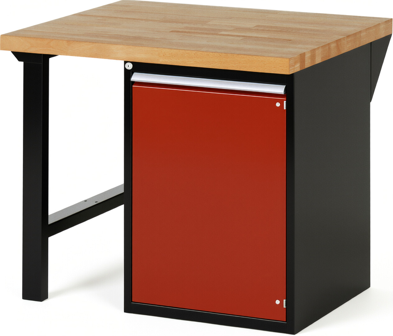 RAU Werkbank schwarz - rot - Breite 100 cm - Tiefe 90 cm - Höhe 89 cm - Buche-Massiv Arbeitsplatte 40 mm