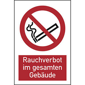 Verbotsschild, Rauchverbot im gesamten Gebäude, Folie, 200x300 mm, DIN EN ISO 7010