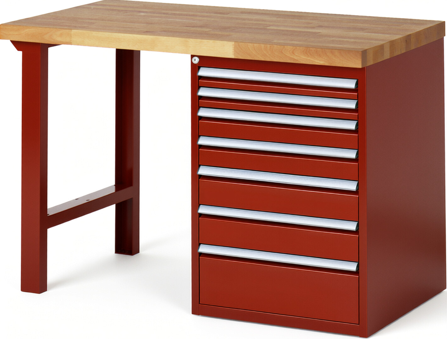 RAU Werkbank rot - Breite 125 cm - Tiefe 70 cm - Höhe 89 cm - Buche-Massiv Arbeitsplatte 40 mm