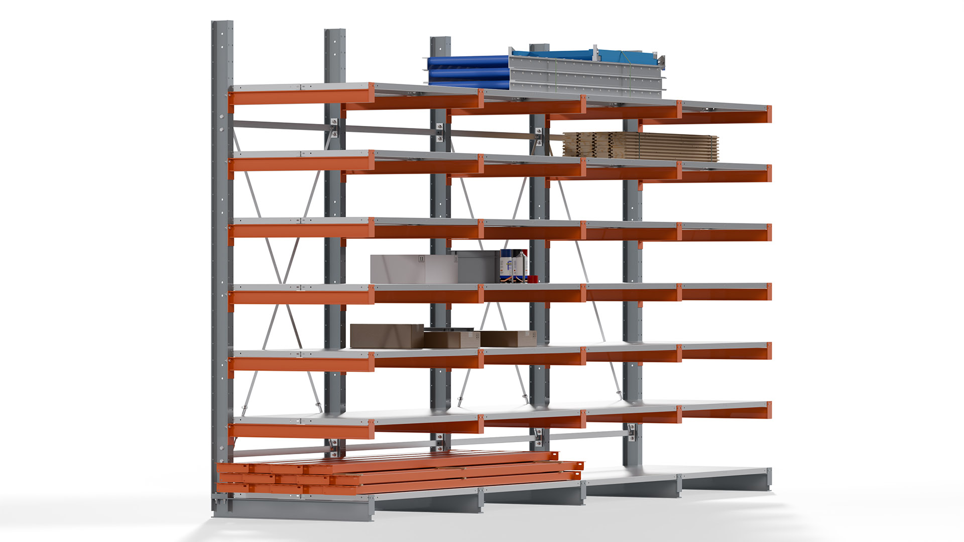 Kragarmregal KARL basic - lackiert - Breite: 512 cm - Höhe: 300 cm - Tiefe: 100 cm - Traglast je Kragarm: 450 kg - einseitig