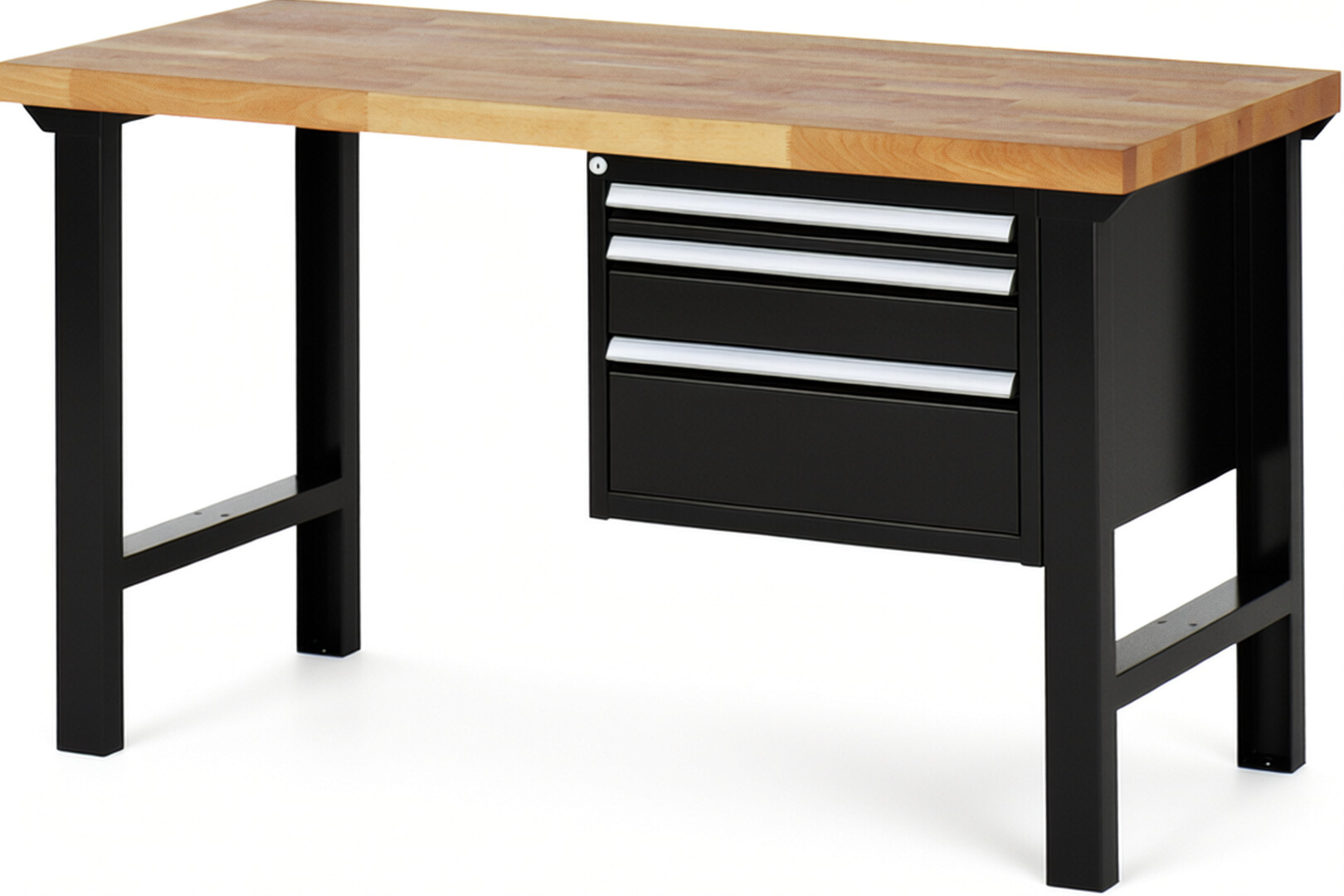 RAU Werkbank schwarz - Breite 150 cm - Tiefe 70 cm - Höhe 84 cm - Buche-Massiv Arbeitsplatte 40 mm