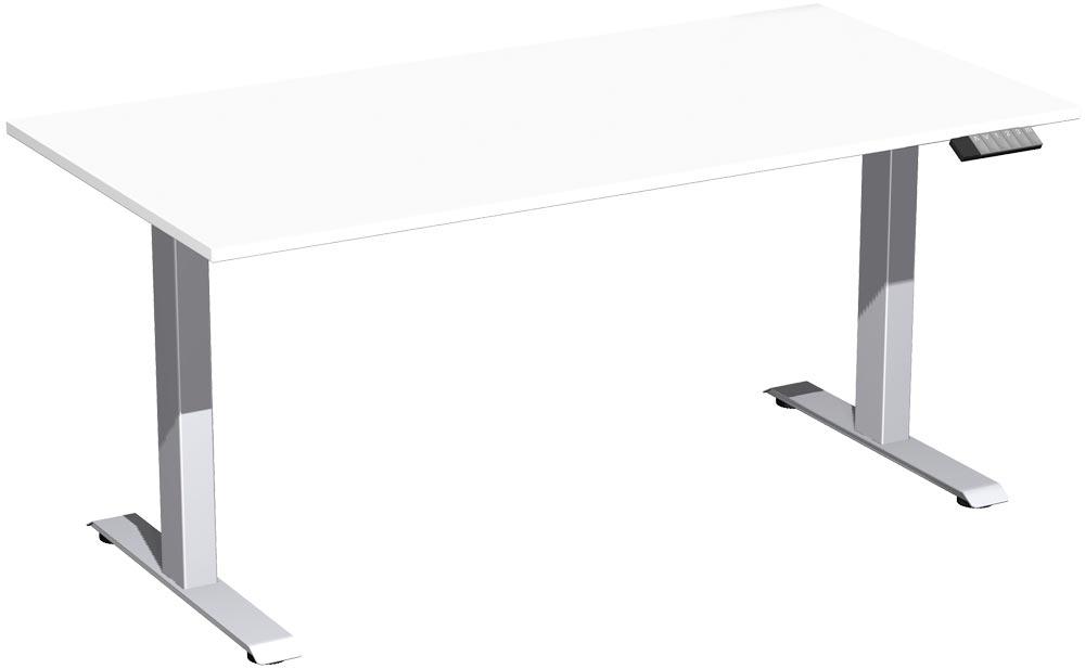 Schreibtisch, elektr. höhenverstellbar, BxTxH 1800x800x630-1280 mm, Melamin-Platte 25 mm, weiß/silber