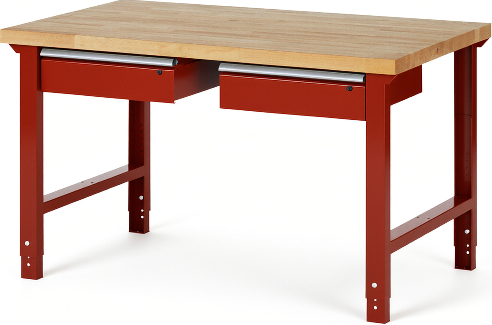 RAU Werkbank rot - Breite 150 cm - Tiefe 90 cm - Höhe 114 cm - Buche-Massiv Arbeitsplatte 40 mm