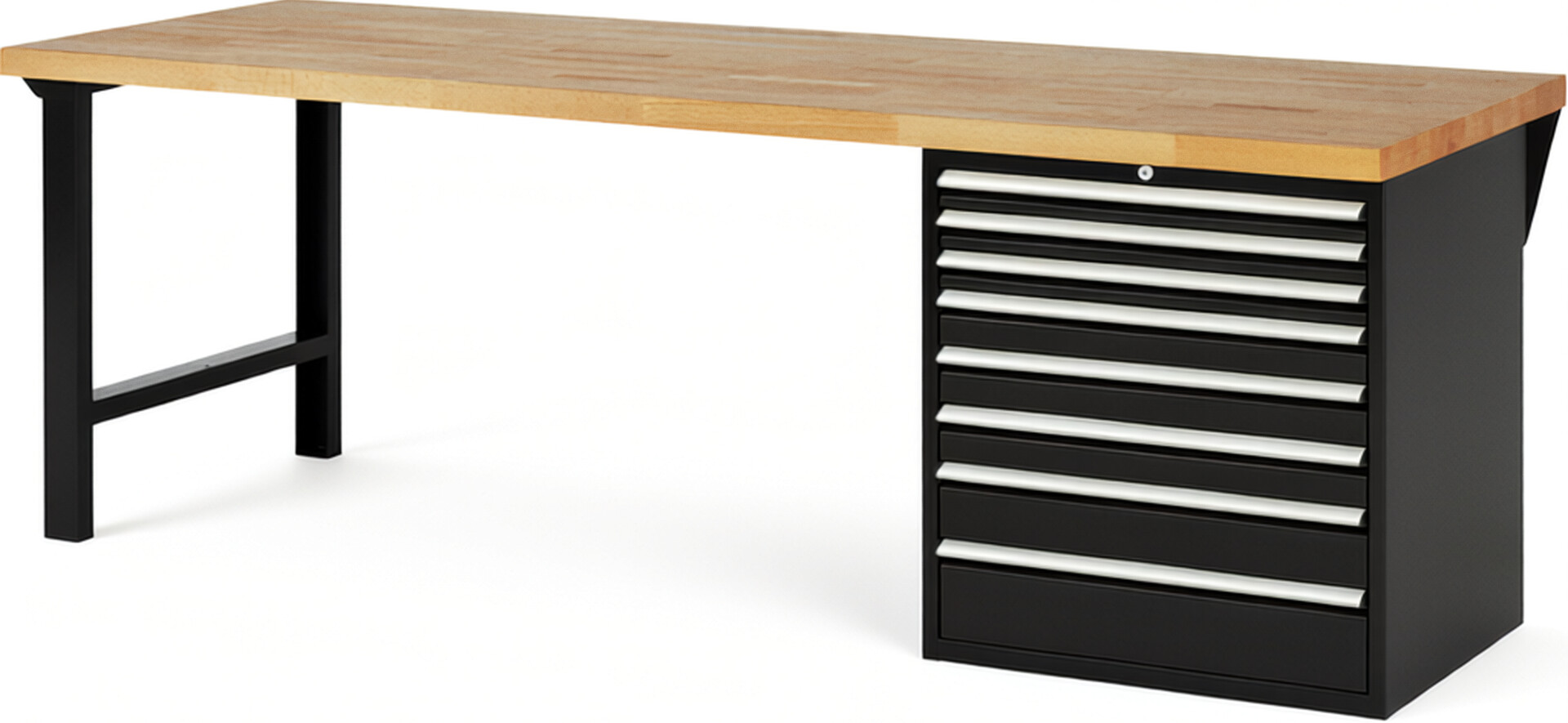 RAU Werkbank schwarz - Breite 250 cm - Tiefe 90 cm - Höhe 89 cm - Buche-Massiv Arbeitsplatte 40 mm