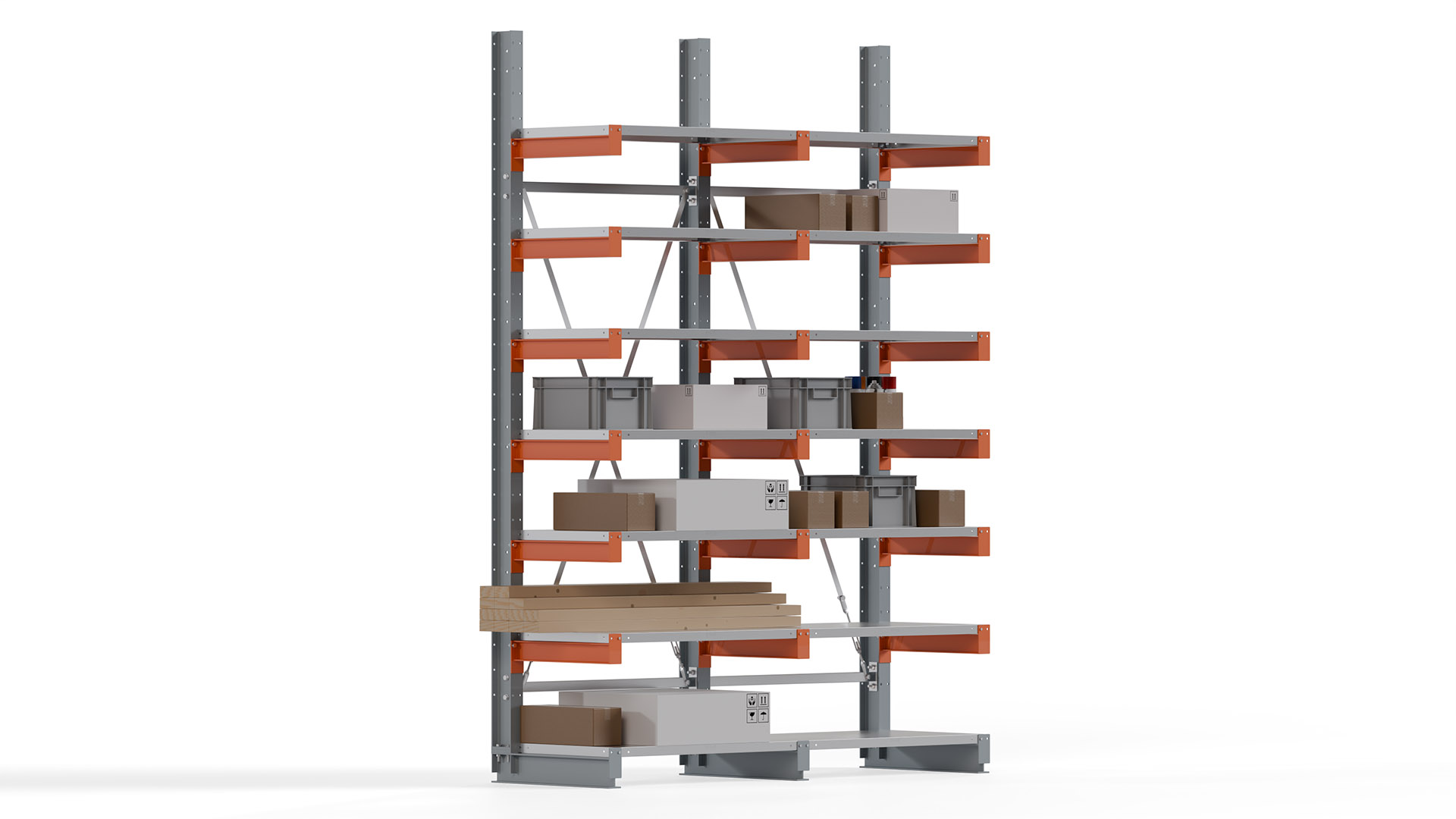 Kragarmregal KARL basic - lackiert - Breite: 200 cm - Höhe: 300 cm - Tiefe: 60 cm - Traglast je Kragarm: 730 kg - einseitig