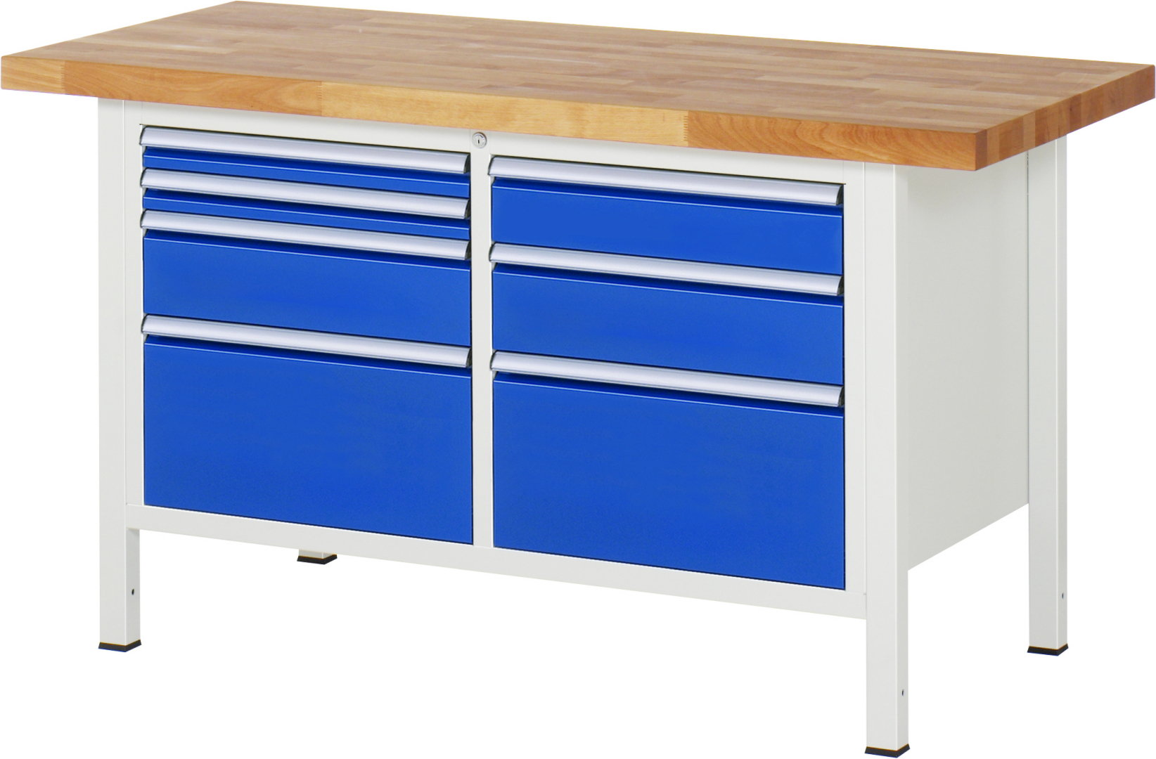 Werkbank Modell 8476 schwarz, BxTxH 1500x700x840 mm,  Buche-Massiv Arbeitsplatte 40 mm,  7 Schubladen mit  Auszug 90 %