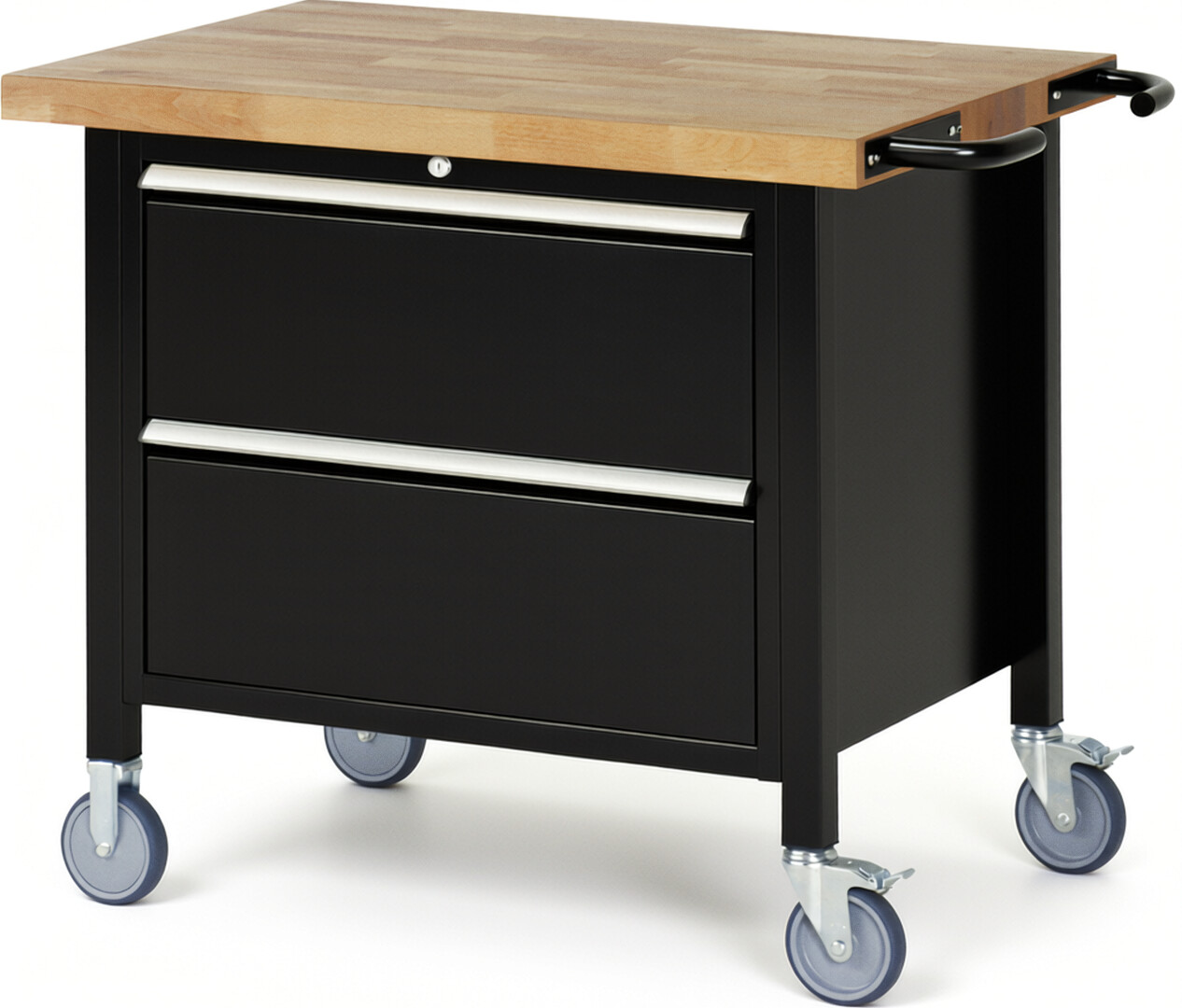 RAU Werkbank schwarz - Breite 100 cm - Tiefe 70 cm - Höhe 108 cm - Buche-Massiv Arbeitsplatte 40 mm