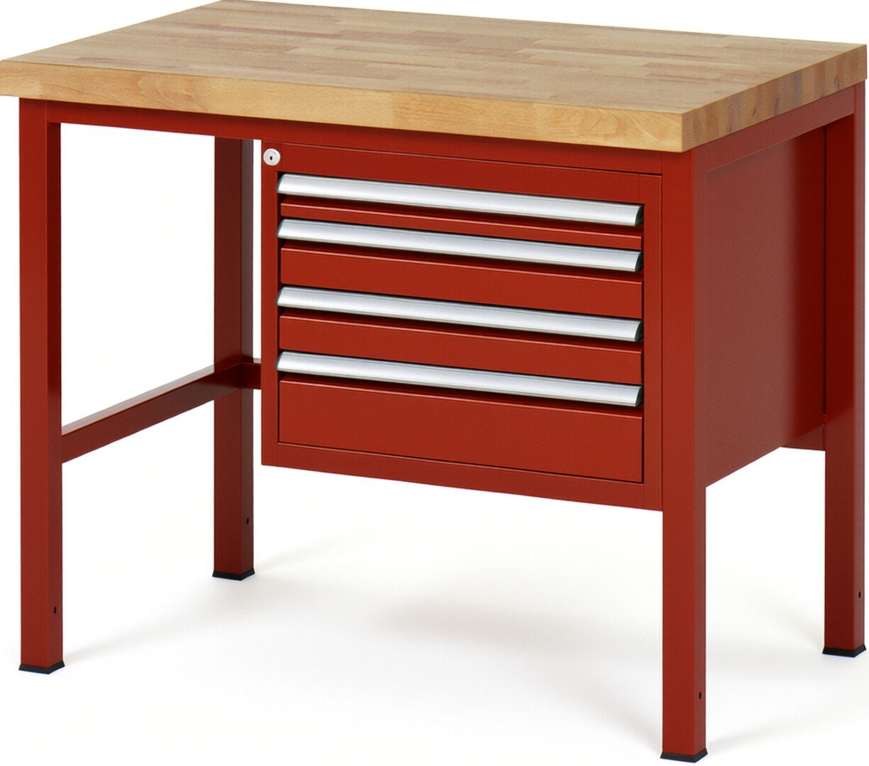Werkbank Modell 8132 rot, BxTxH 1000x700x840 mm,  Buche-Massiv Arbeitsplatte 40 mm,  4 Schubladen mit  Auszug 90 %