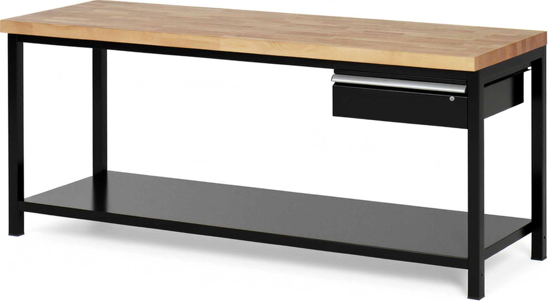 Werkbank Modell 8001 schwarz, BxTxH 2000x700x840 mm,  Buche-Massiv Arbeitsplatte 40 mm,  1 Schublade mit  Auszug 90 %