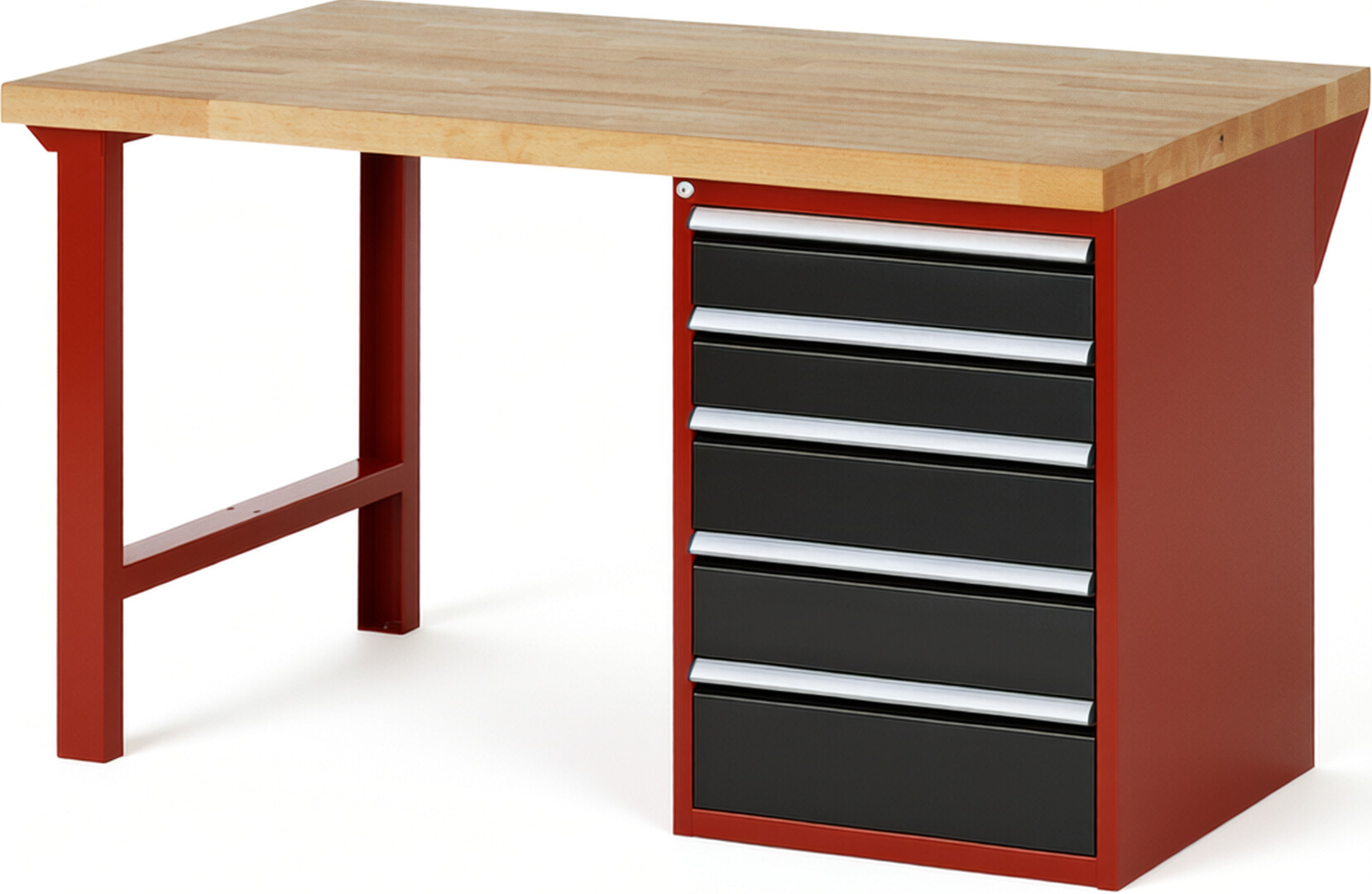 RAU Werkbank rot - schwarz - Breite 150 cm - Tiefe 90 cm - Höhe 84 cm - Buche-Massiv Arbeitsplatte 40 mm