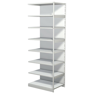 Aktenregal, Büroregal - Steckregal mit Rückwand, Anbaufeld, 8 Fachböden, 7 OH, BxTxH 960x600x2600 mm, lichtgrau