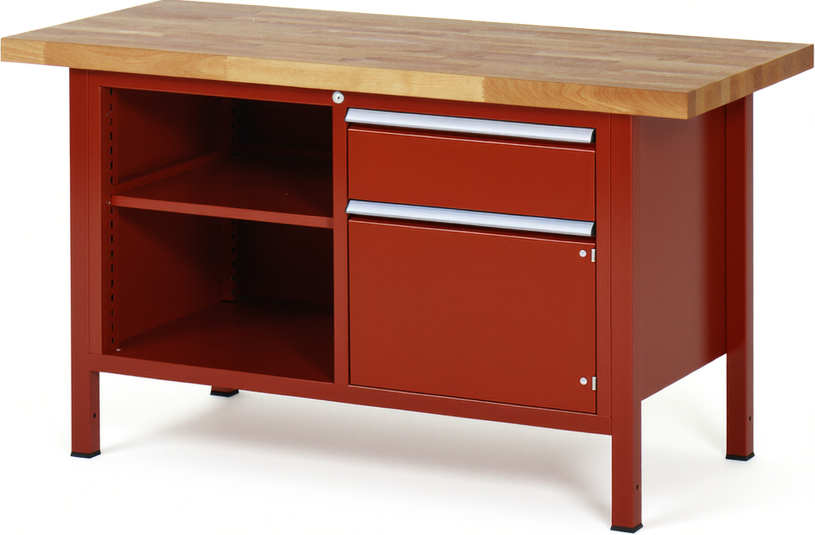 Werkbank Modell 8461 rot, BxTxH 1500x700x840-1040 mm,  Buche-Massiv Arbeitsplatte 40 mm,  1 Schublade mit  Vollauszug 100 % und  SoftClosing