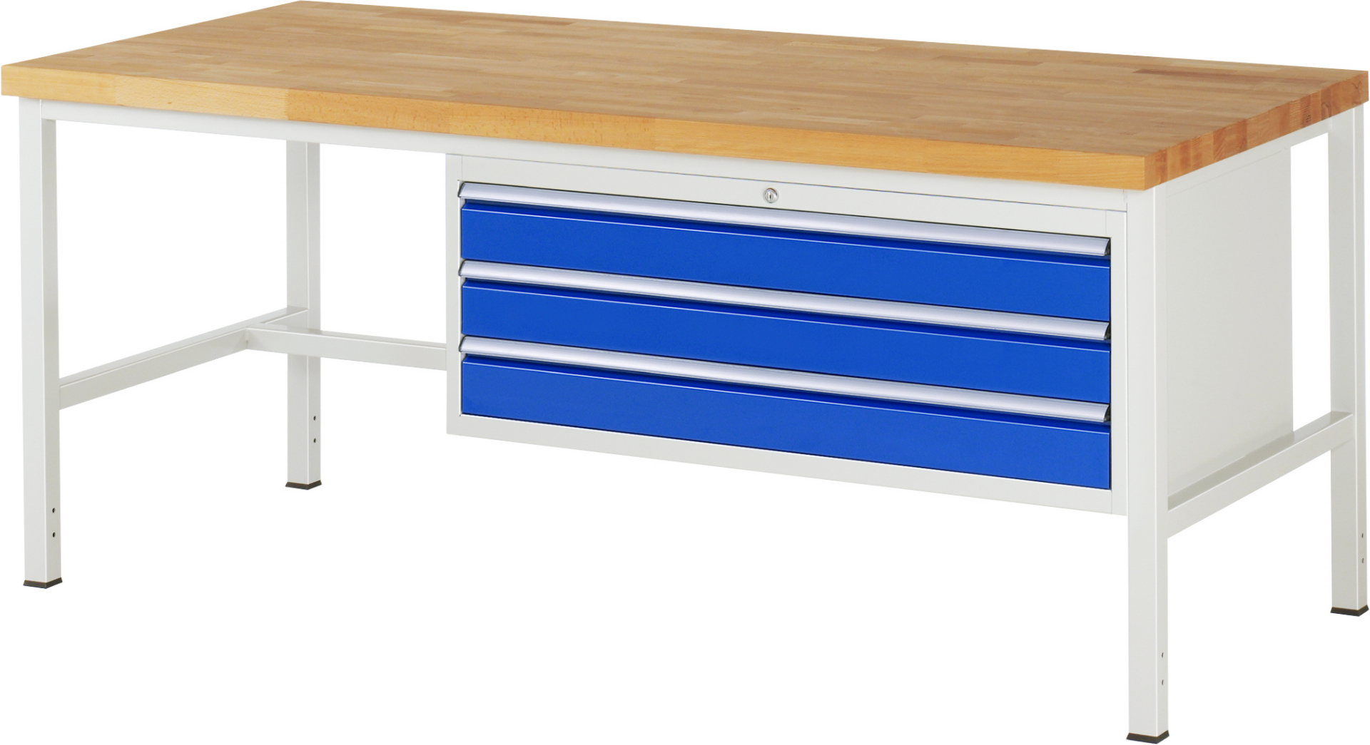 Werkbank Modell 8327 schwarz-rot, BxTxH 2000x900x840 mm,  Buche-Massiv Arbeitsplatte 40 mm,  3 Schubladen mit  Vollauszug 100 % und  SoftClosing