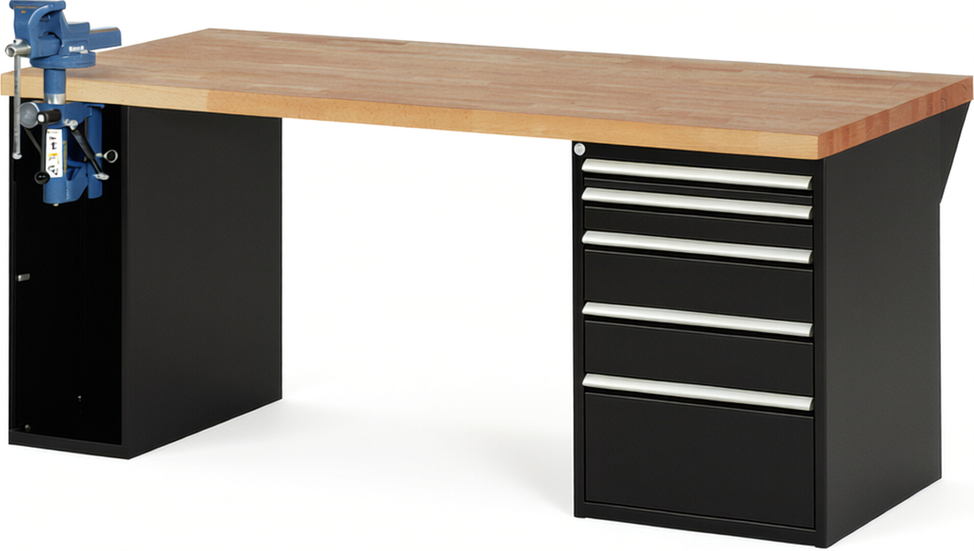 RAU Werkbank schwarz - Breite 200 cm - Tiefe 90 cm - Höhe 89 cm - Buche-Massiv Arbeitsplatte 40 mm