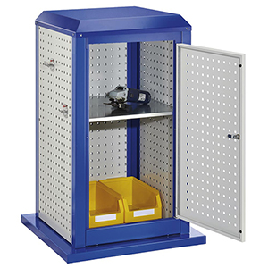 Tool-Tower klein, BxTxH 700x700x1100 mm, stationär, 3 Lochplatten außen, 2 Lochplatten innen, 1 Tür, RAL 5010/7035