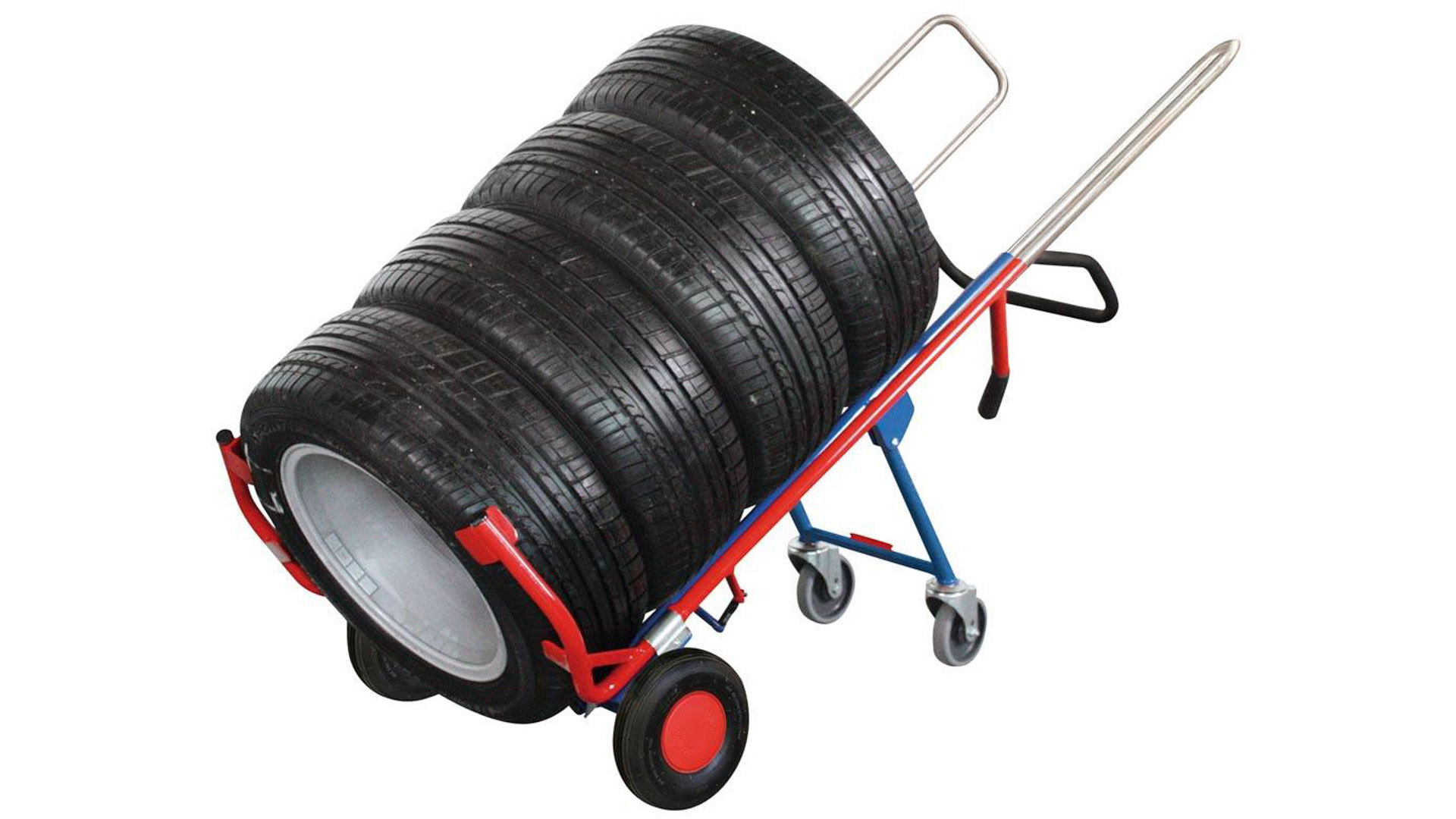 Reifenkarre mit Teleskopauszug und 2 Stützrädern, BxTxH 705x760x1300-1900 mm, Traglast 200 kg