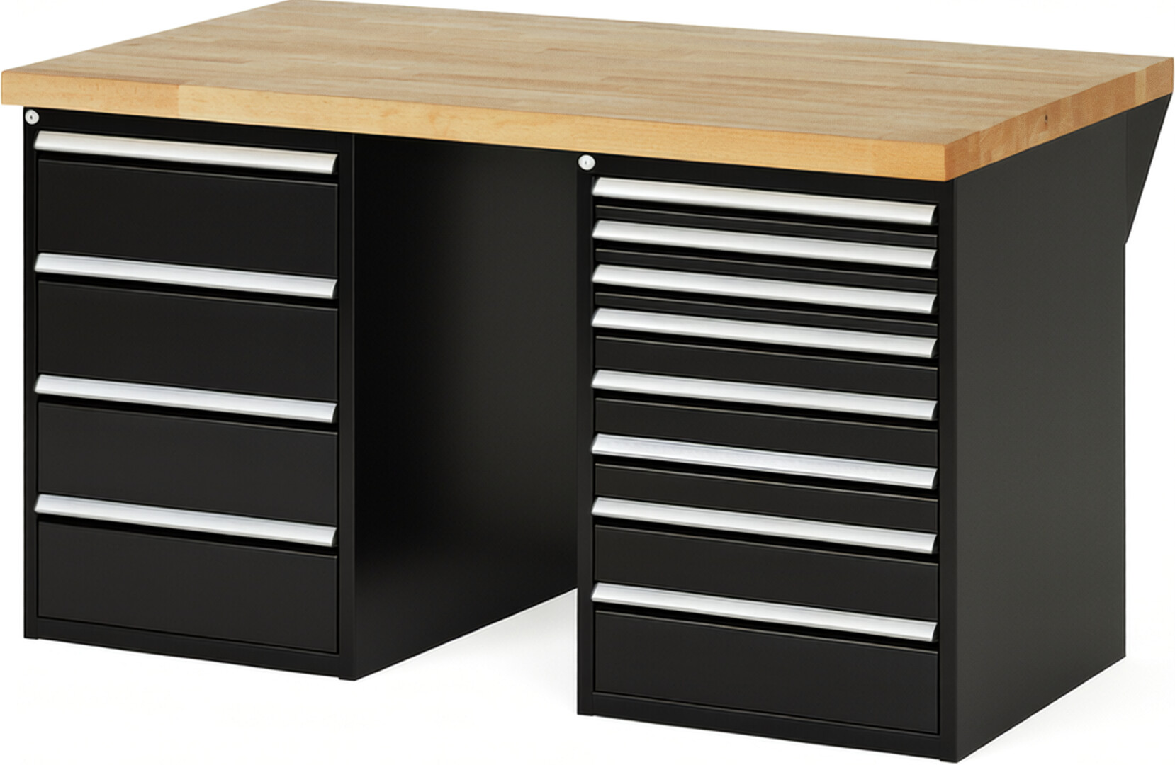 RAU Werkbank schwarz - Breite 150 cm - Tiefe 90 cm - Höhe 84 cm - Buche-Massiv Arbeitsplatte 40 mm