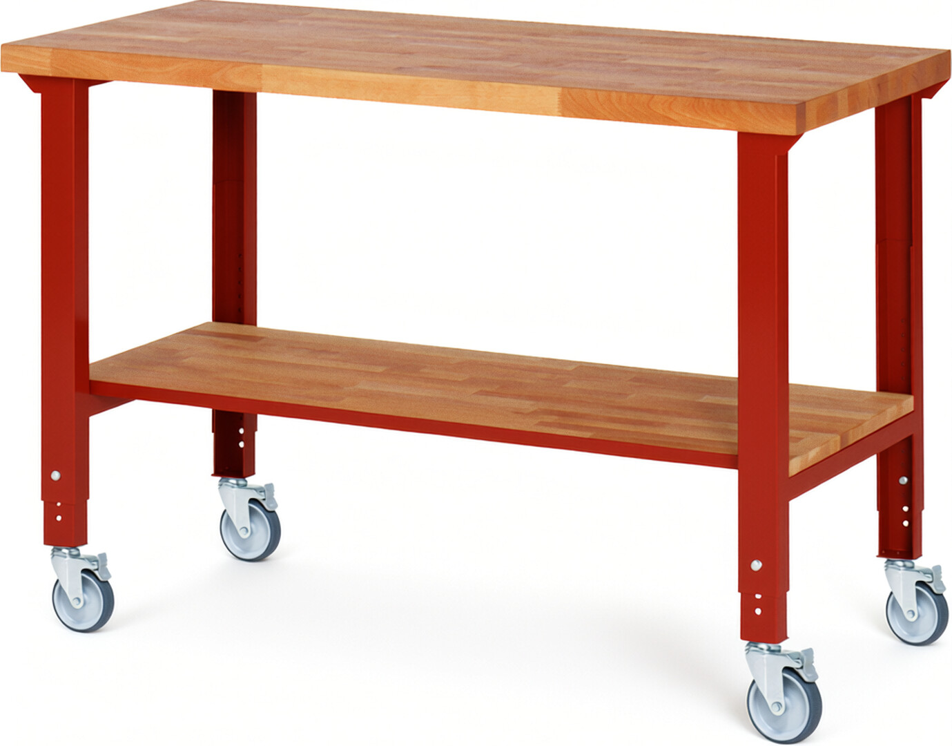 RAU Werkbank rot - Breite 150 cm - Tiefe 70 cm - Höhe 100 cm - Buche-Massiv Arbeitsplatte 40 mm