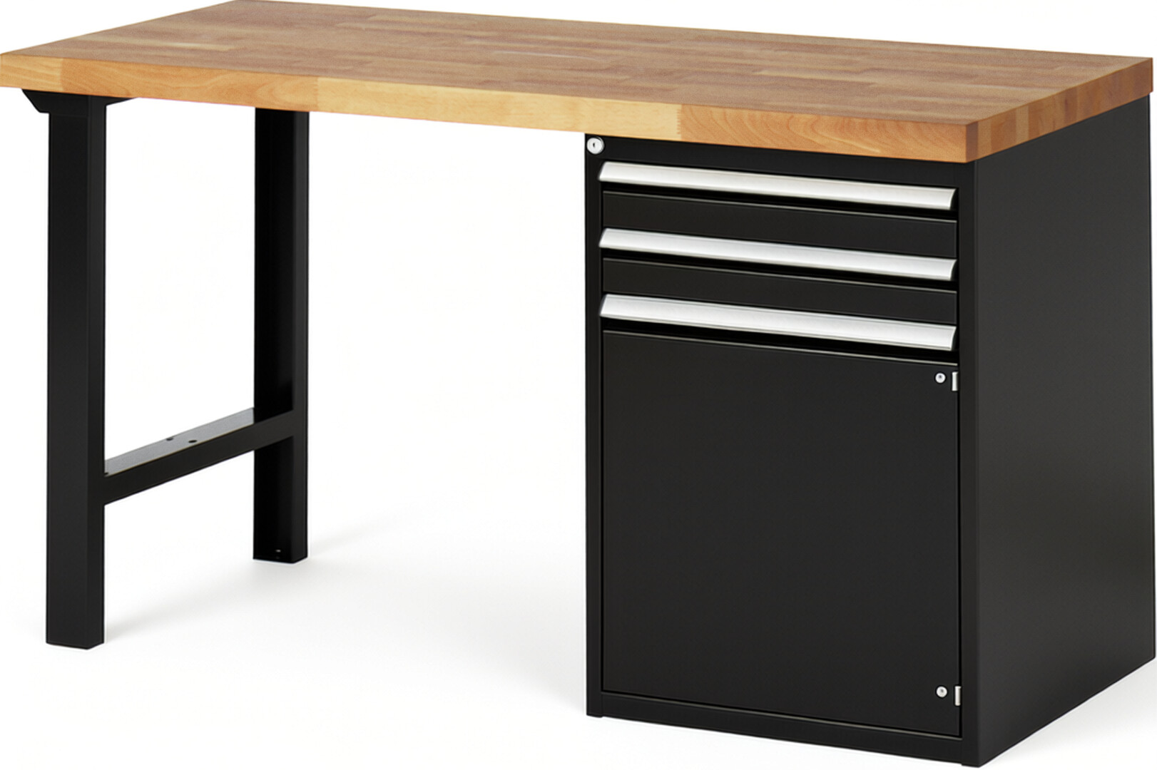 RAU Werkbank schwarz - Breite 150 cm - Tiefe 70 cm - Höhe 84 cm - Buche-Massiv Arbeitsplatte 40 mm