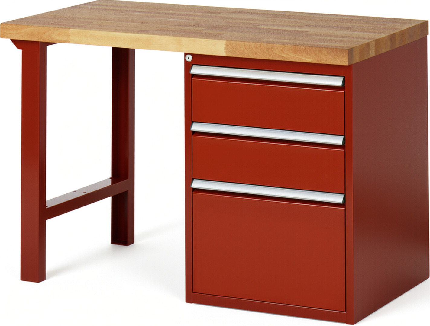 RAU Werkbank rot - Breite 125 cm - Tiefe 70 cm - Höhe 84 cm - Buche-Massiv Arbeitsplatte 40 mm