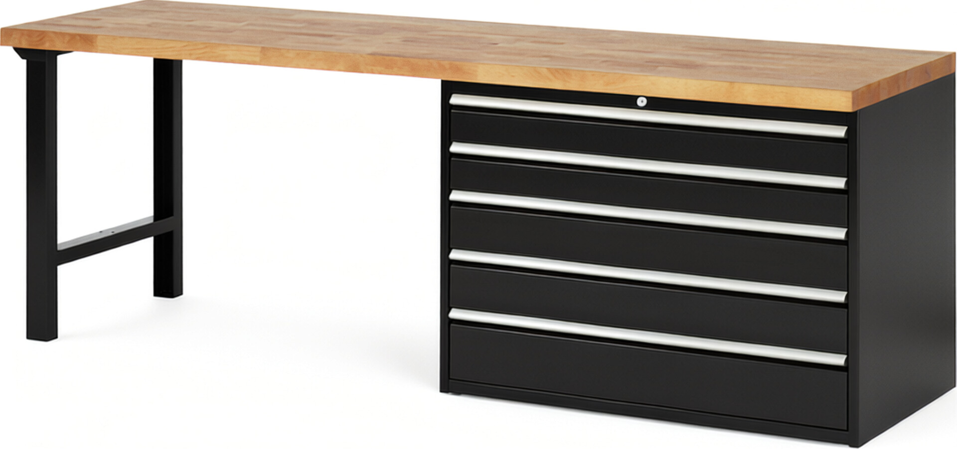 RAU Werkbank schwarz - Breite 250 cm - Tiefe 70 cm - Höhe 89 cm - Buche-Massiv Arbeitsplatte 40 mm