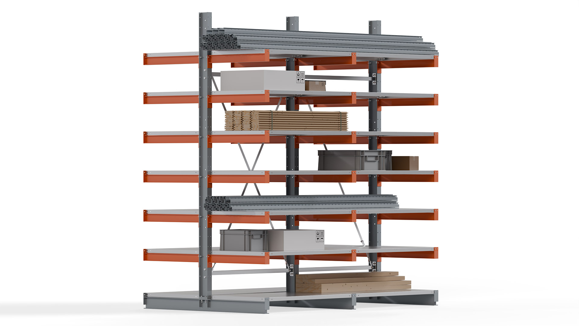 Kragarmregal KARL basic - lackiert - Breite: 256 cm - Höhe: 300 cm - Tiefe: 80 cm - Traglast je Kragarm: 550 kg - beidseitig