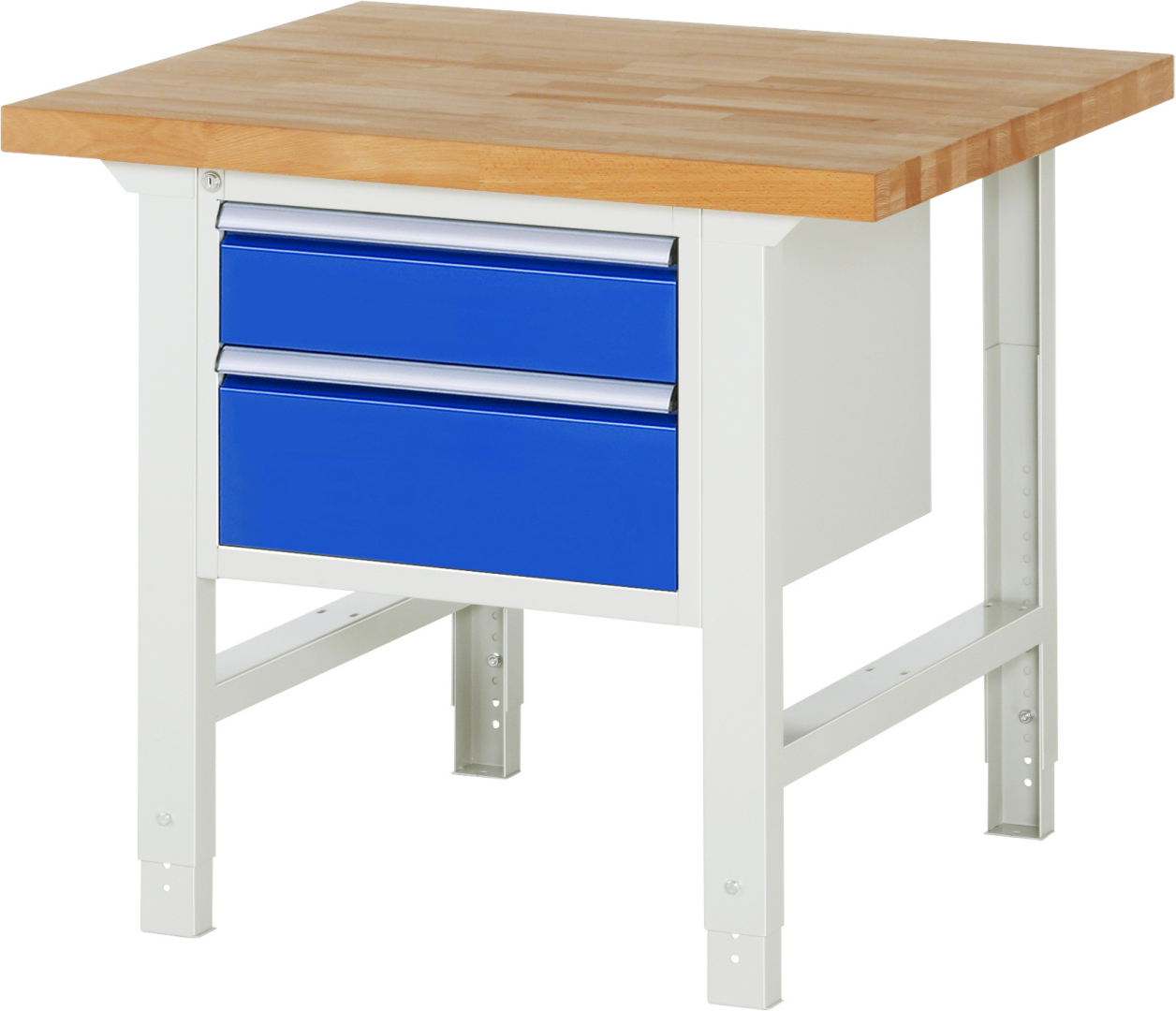 Werkbank Modell 7123 rot - schwarz, BxTxH 1000x900x790-1140 mm,  Buche-Massiv Arbeitsplatte 40 mm,  2 Schubladen mit  Vollauszug 100 % und  SoftClosing