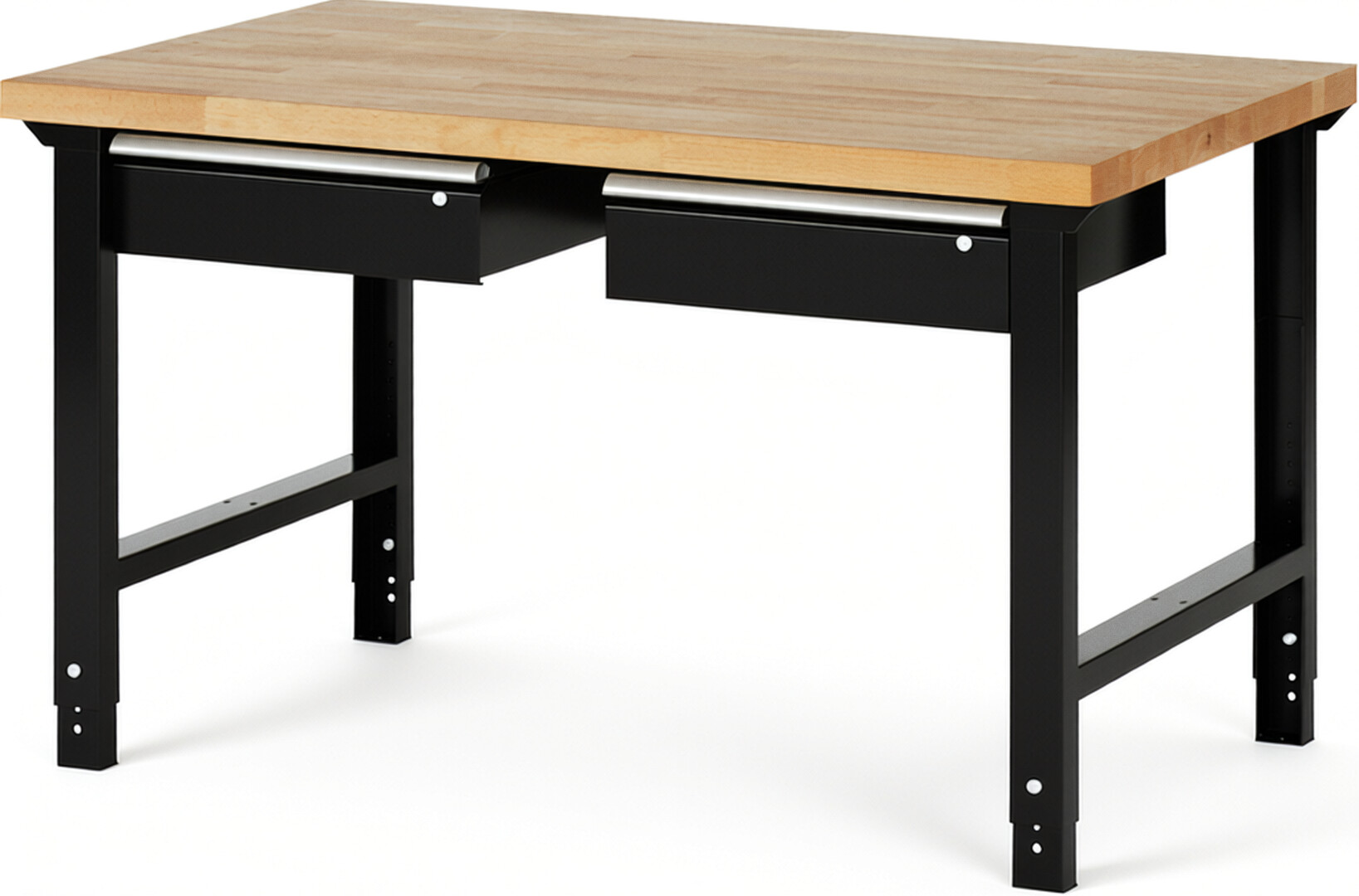 RAU Werkbank schwarz - Breite 150 cm - Tiefe 90 cm - Höhe 114 cm - Buche-Massiv Arbeitsplatte 40 mm